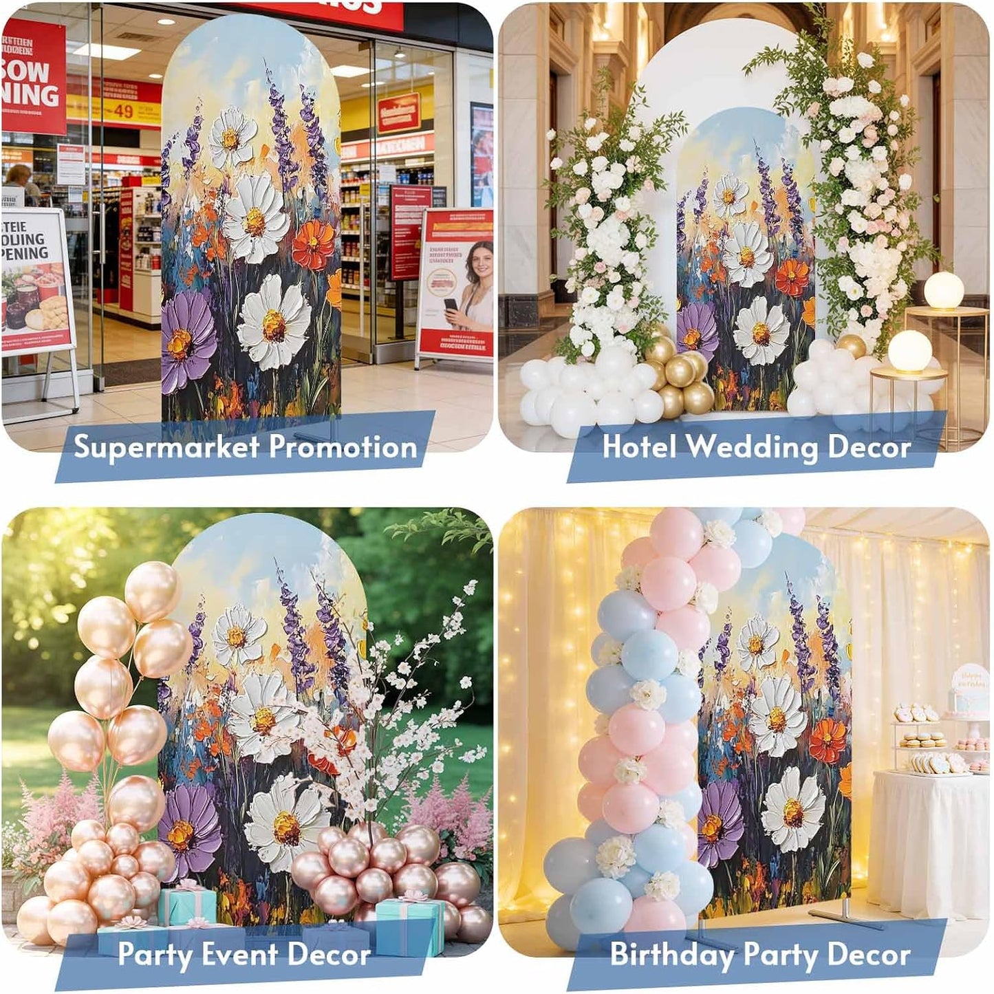 Jnbasdffb 7.2 Retro Botanical Wedding Arch Cover,Stretchy Spandex Arch Backdrop Stand Covers FT,Modern Oil Painting