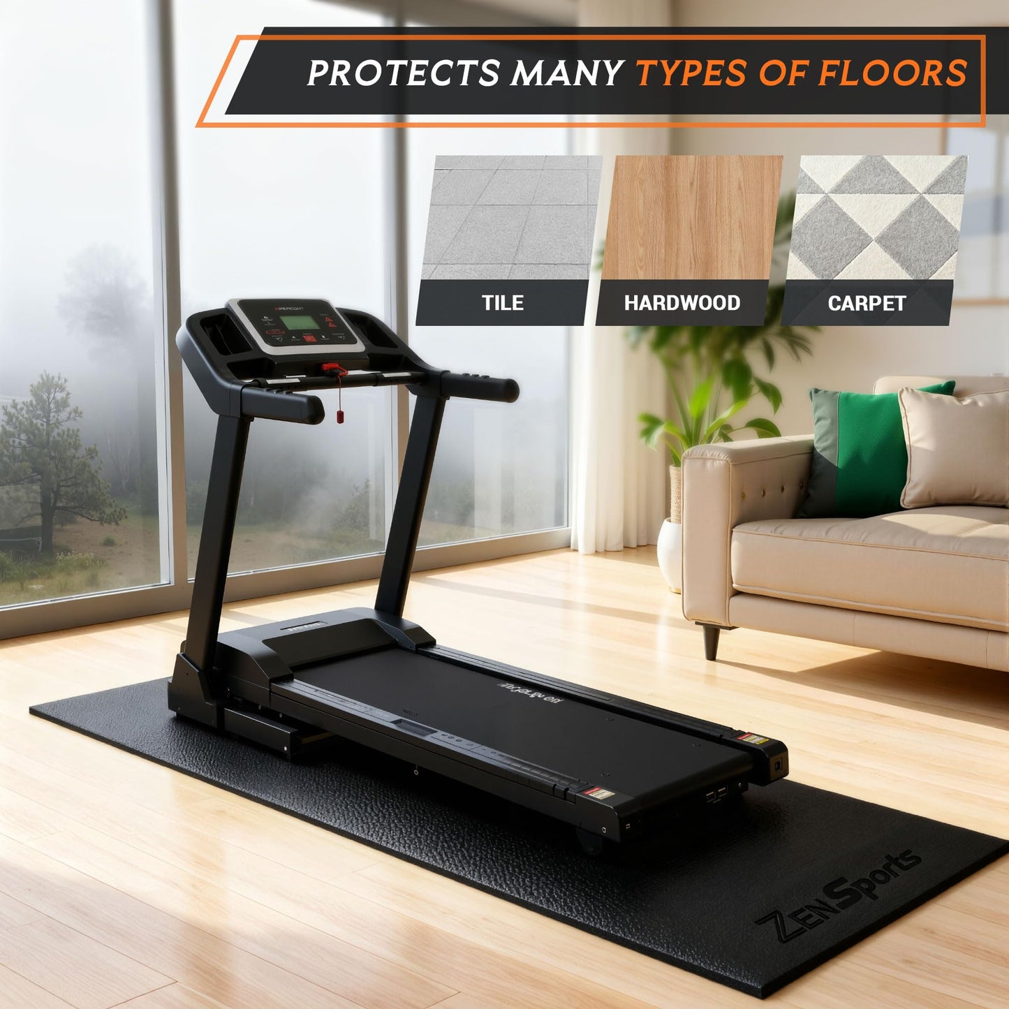 ZENY Large Exercise Equipment Mat 96"x38" - Heavy Duty Floor Protection for Treadmill, Bike & Elliptical, 6mm Thick Non-Slip Shock Absorbing Gym Mat
