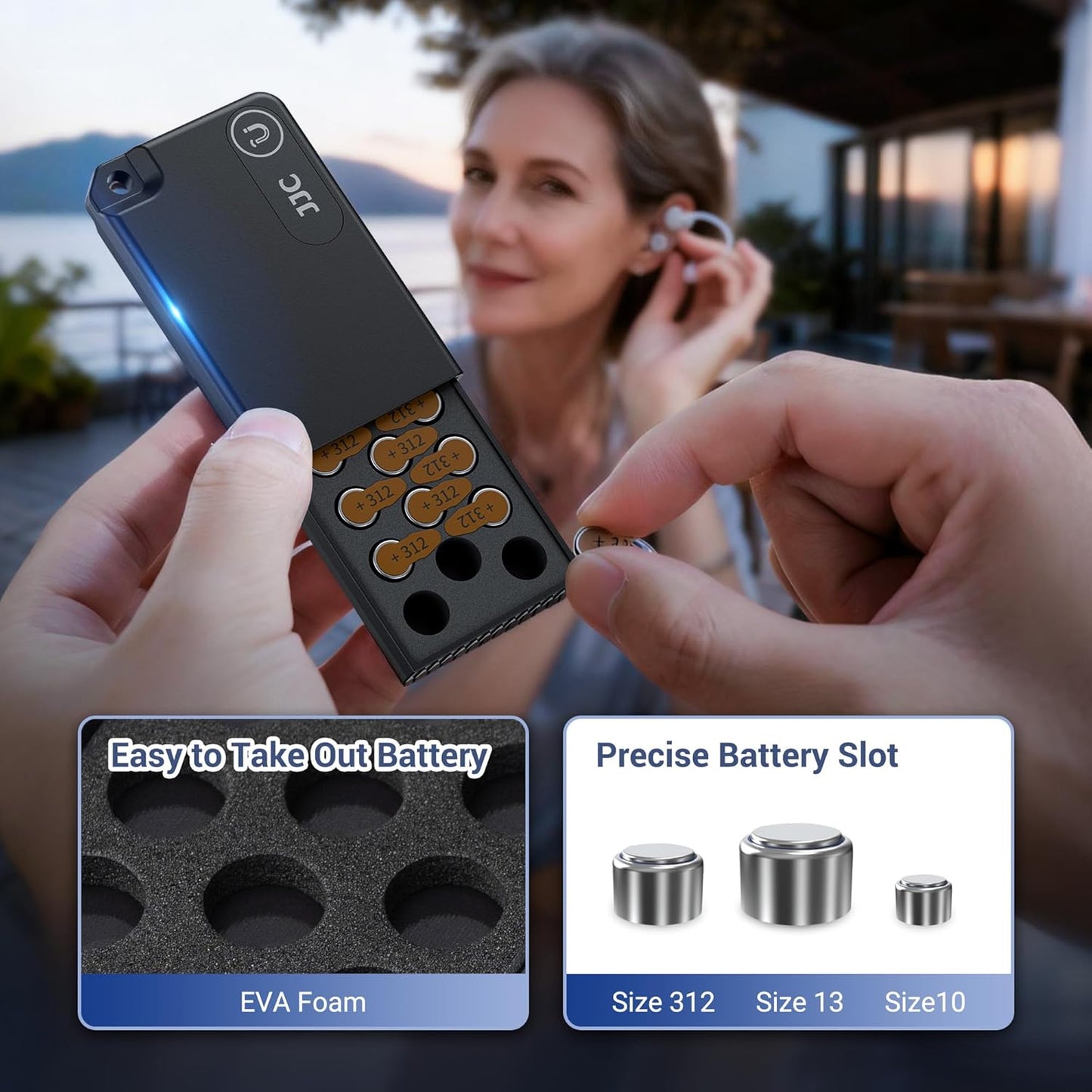 JJC 312 13 10 LR41 11x A312 Size312 P312 PR41 P13 P10 AG3, Portable Size Battery Case Holder Storage, Pop-up Design
