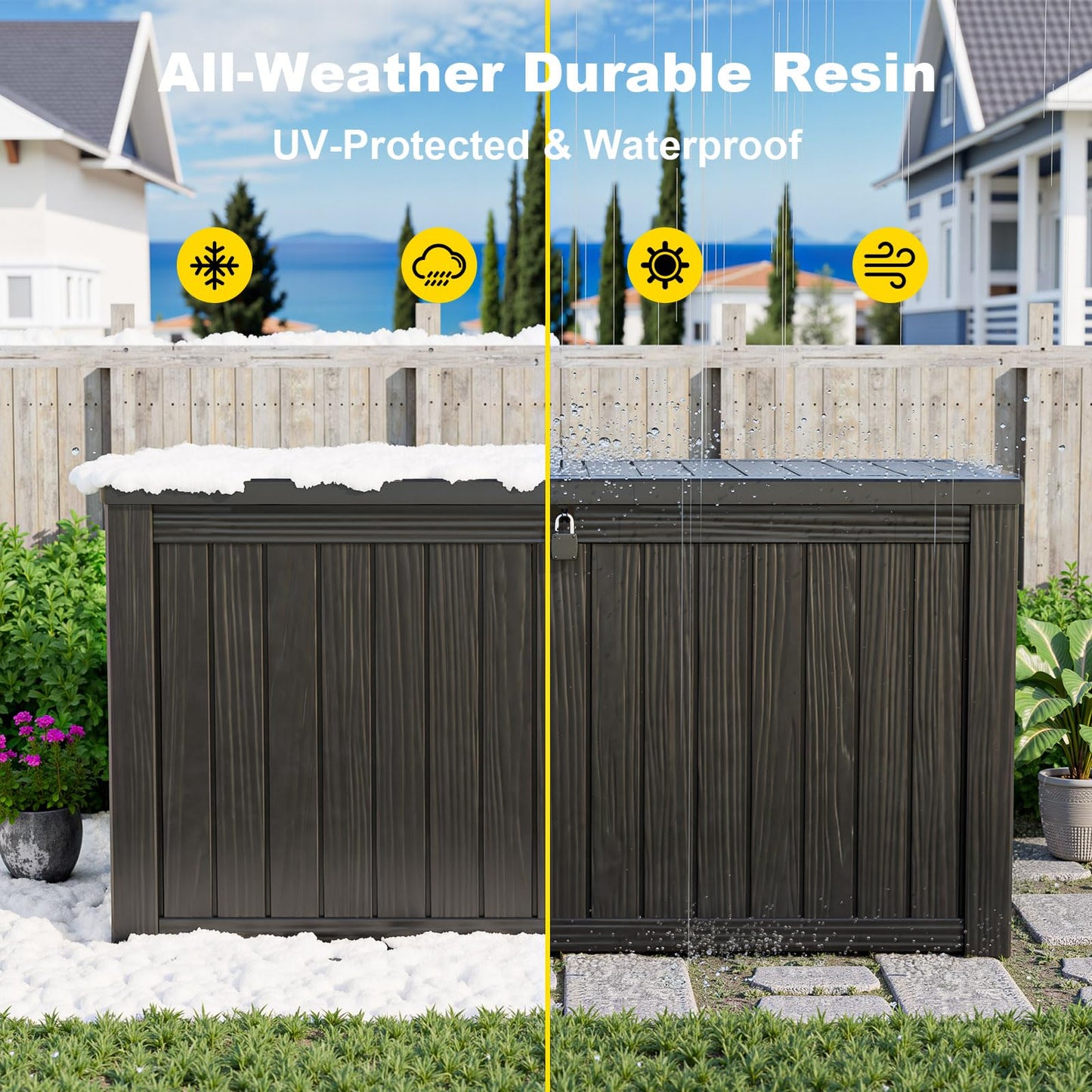 DRATO 180 Gallon Outdoor Storage Box, Large Waterproof Deck Box, Lockable Resin Storage Container with Reinforced Support for Patio Cushions, Garden Tools, UV-Resistant Outdoor Chest（Black，180 Gallon）