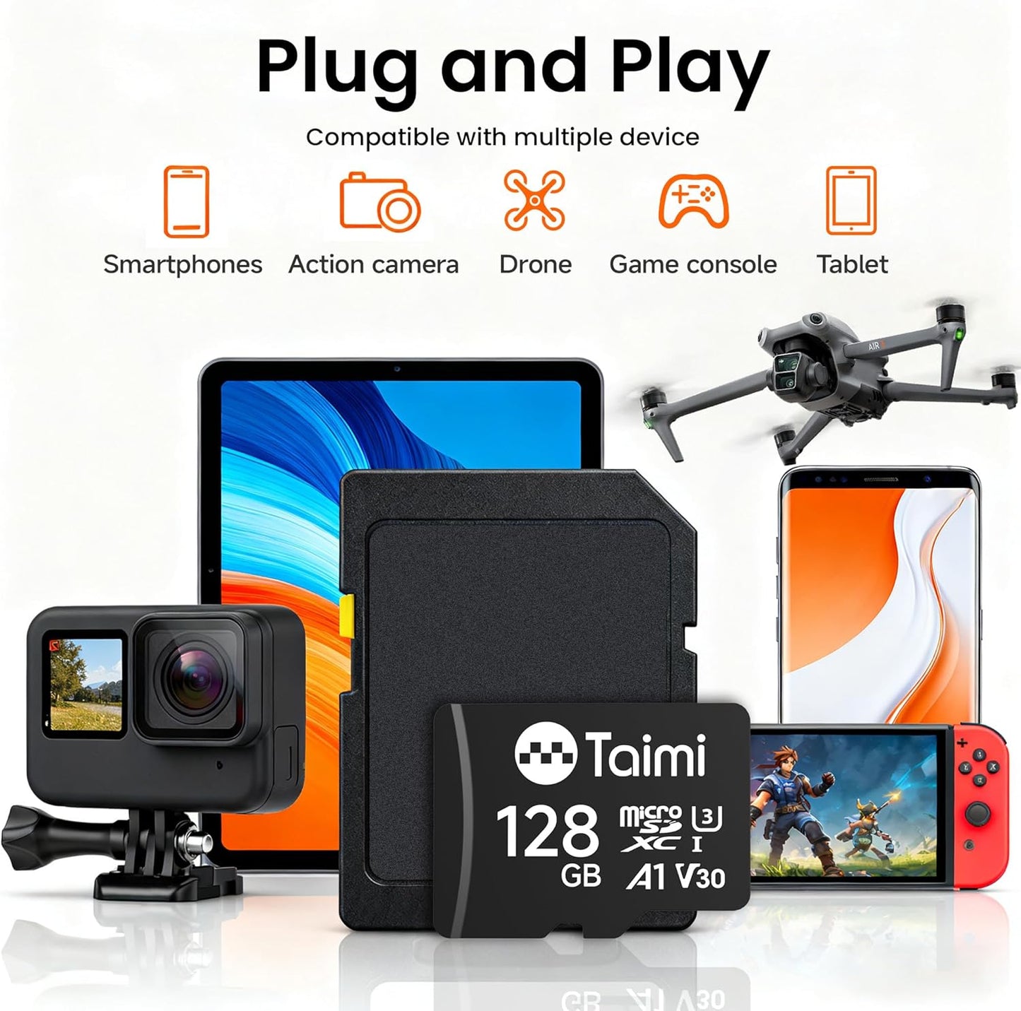 TAIMI Card,A1,U3,V30,UHS-I,Microsd 90MB/s (32GB) Micro SD Card,Tf Memory Card,Read Speed Up
