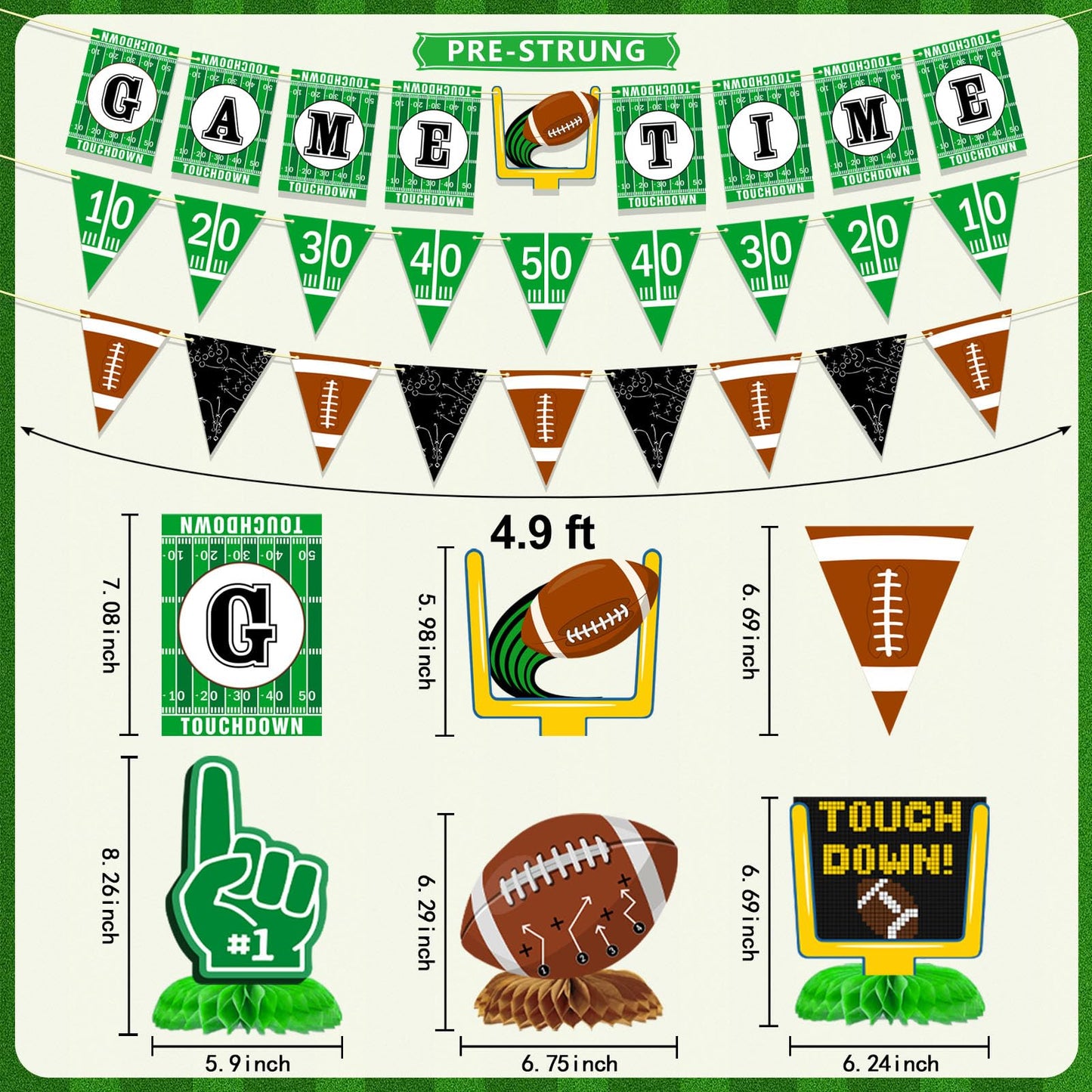 Ufocusmi Pre-Strung Football Party Decoraitons Game Time Banner Football Banners, Sports Themed Honeycomb Table Centerpieces Birthday Party Supplies