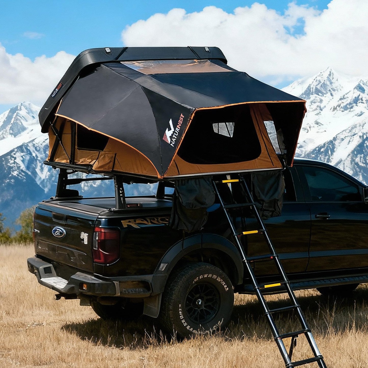 Naturnest Rooftop Tent Hard Shell, Easy Set Up Extra Large Roof Tent for 4 Person Camping Top Tents, Waterproof UV-Resistant 4 Season Tents for Truck, Jeep, SUV, Trailer - Sirius 2 XL