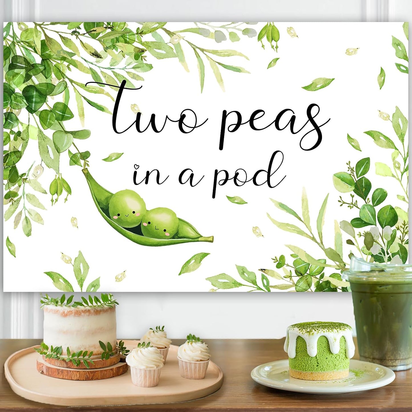 Diartpaint 3x5ft Two Peas in a Pod Twins Baby Shower Backdrop, Greenery Oh Babies Photography Background, Sweet Peas