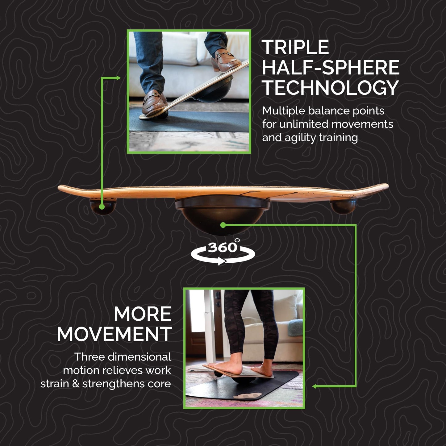 Whirly Board Wide 360˚ Wooden Balance Boards | Standing Desk Balance Board | Wobble Board Portable Home Gym | Snowboard Training | Surf trainer | Balance Board for Kids & Adults | Core Balance Trainer