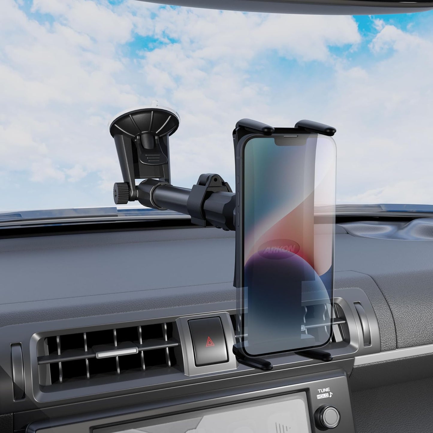 ARKON 7.25 inches Mounts - Phone Mount for Car | Car Phone Holder With Windshield Suction | Secure spring holder