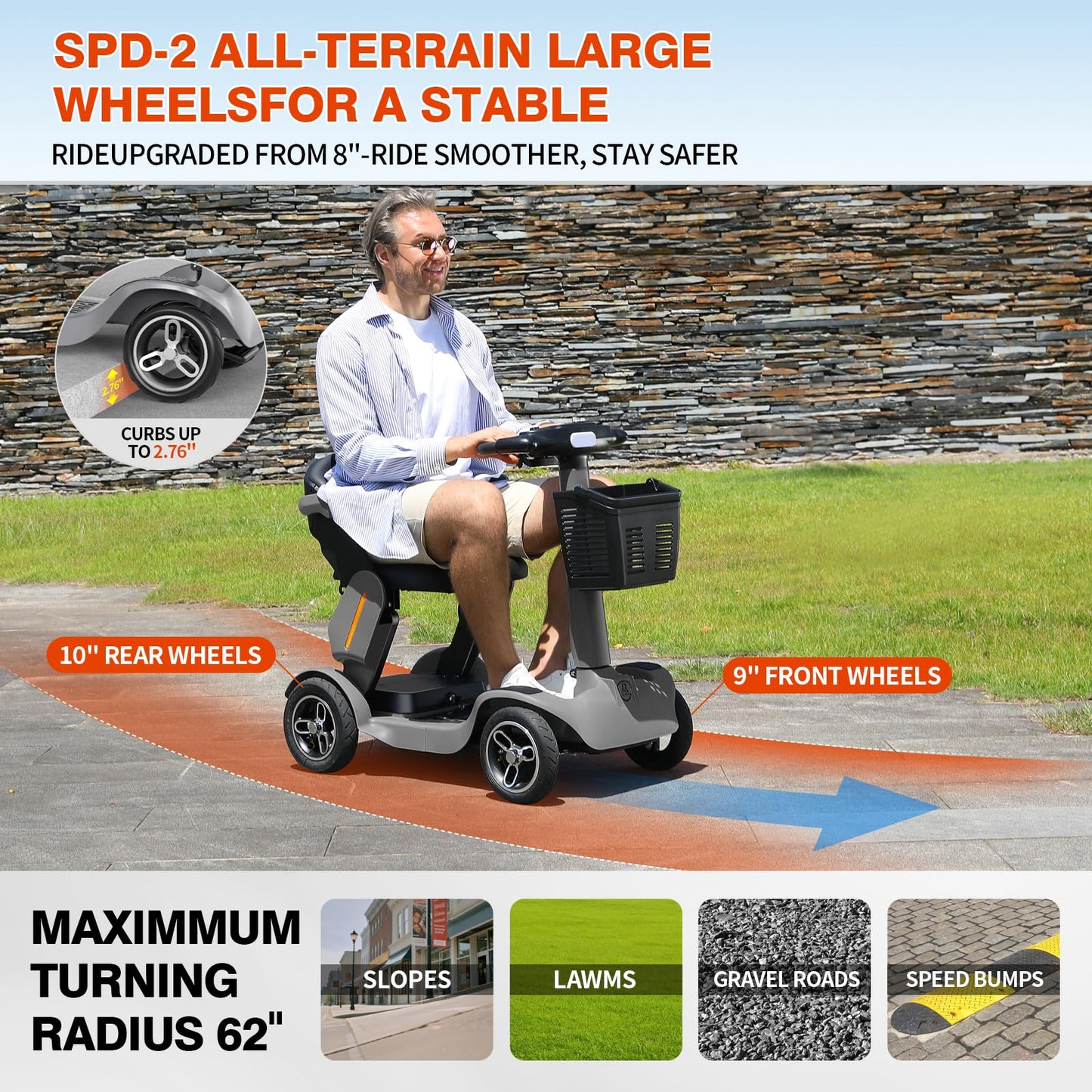 Mobility Scooter One-Button Foldable for Seniors & Adults – Dual Brakes, 265 lbs Capacity, Easy & Safe, 6.2 mph, 28 Miles, Lightweight, Indoor & Outdoor, Travel, All-Terrain