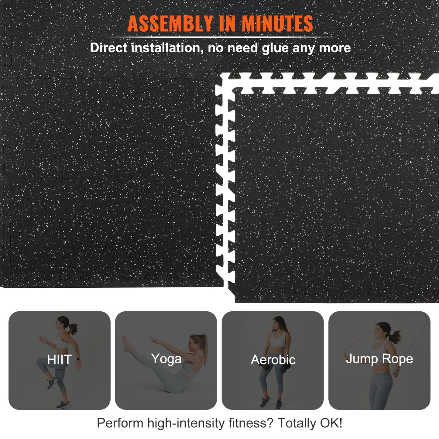 VEVOR 0.56Inch 100sq.ft Exercise Equipment Mats, 25 Tiles Upgraded Rubber Top with High Density EVA Foam, Interlocking Gym Flooring for Home Gym, 25 x 25In Gym Mats, Puzzle Workout Mats, Black & Gray