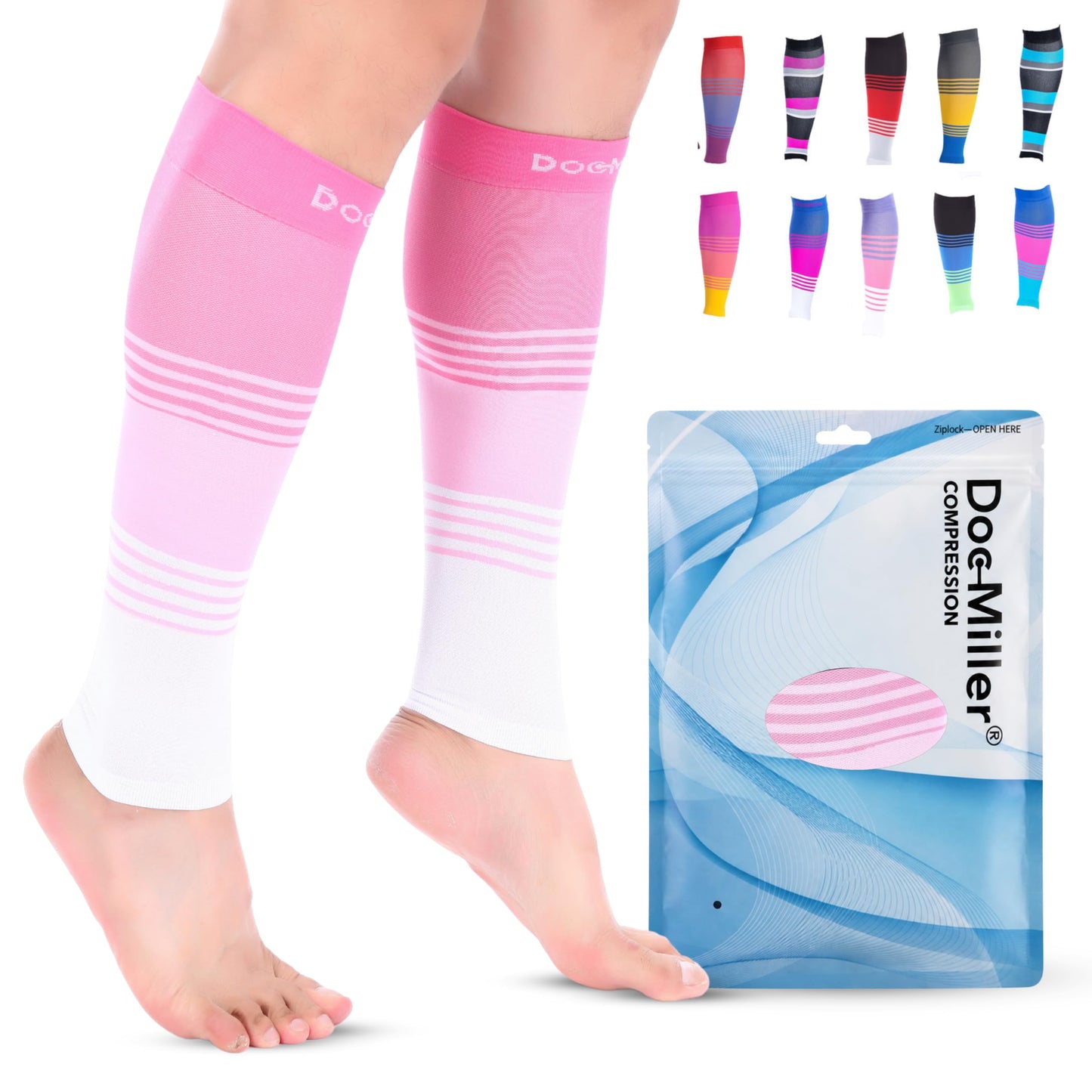 Doc Miller Calf Compression Sleeve for Men & Women – 20–30 mmHg Graduated Compression, Footless Compression Socks Alternative for Running, Shin Splints, Swelling, Varicose Veins –Calf Support, 1 Pair