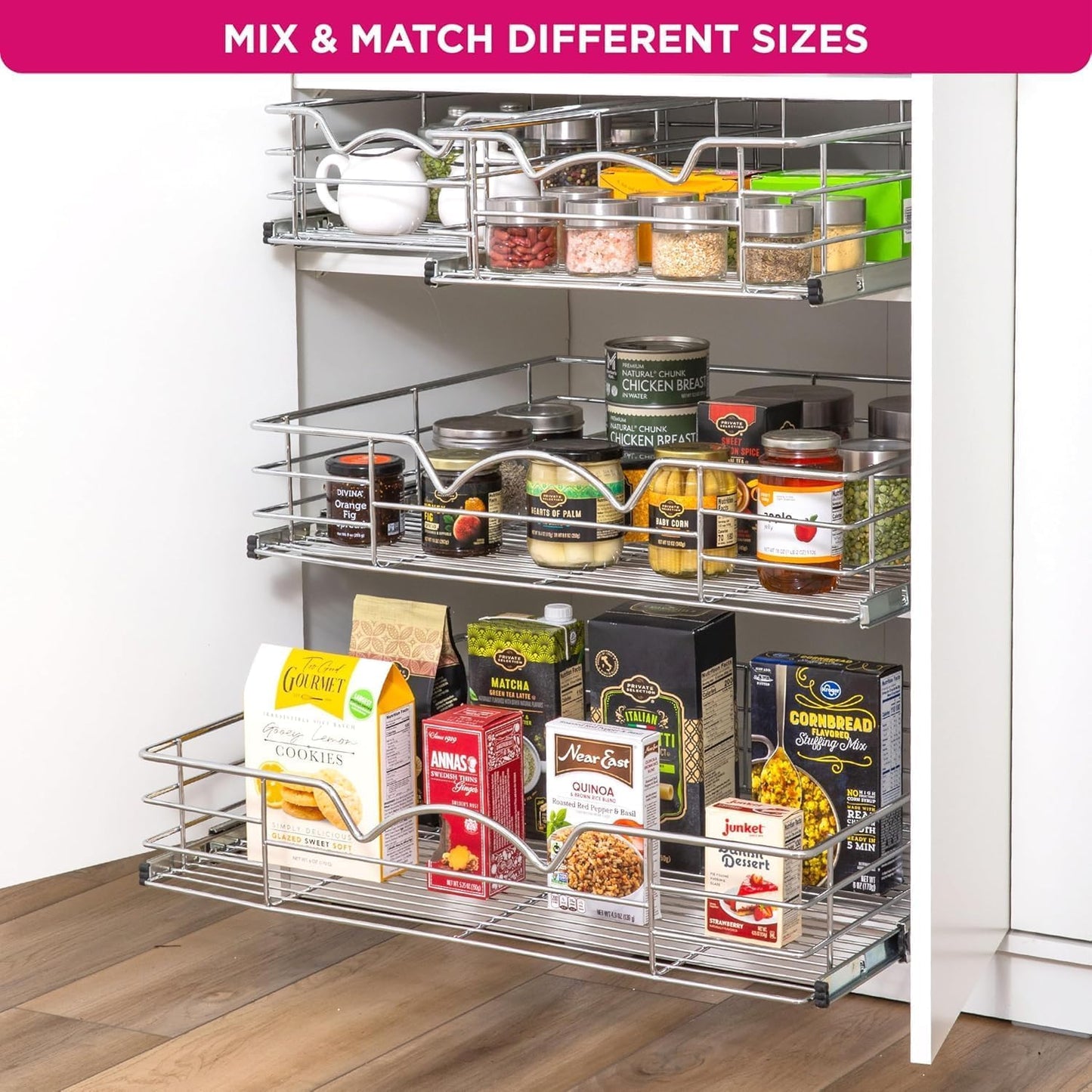 HOLDN’ STORAGE Pull Out Cabinet Organizer, Slide Out Drawer for Kitchen Cabinets & Pantry, Roll Out Shelf for Pots, Pans & Under Sink Storage, Heavy-Duty Full-Extension, 14"W x 21"D x 5"H