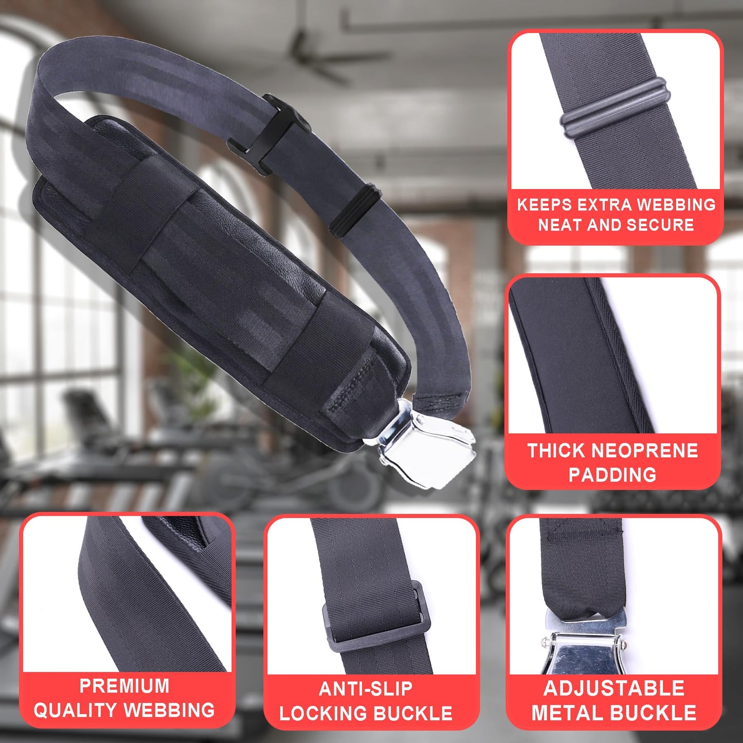 Nordic Curl Stabilizer Padded Strap with Anti-Slip Locking Buckle, Adjustable 63-Inch gym seatbelt for Bench, Nordic Curl, Leg Extensions, Seated Rows & Home Gym Training (black)