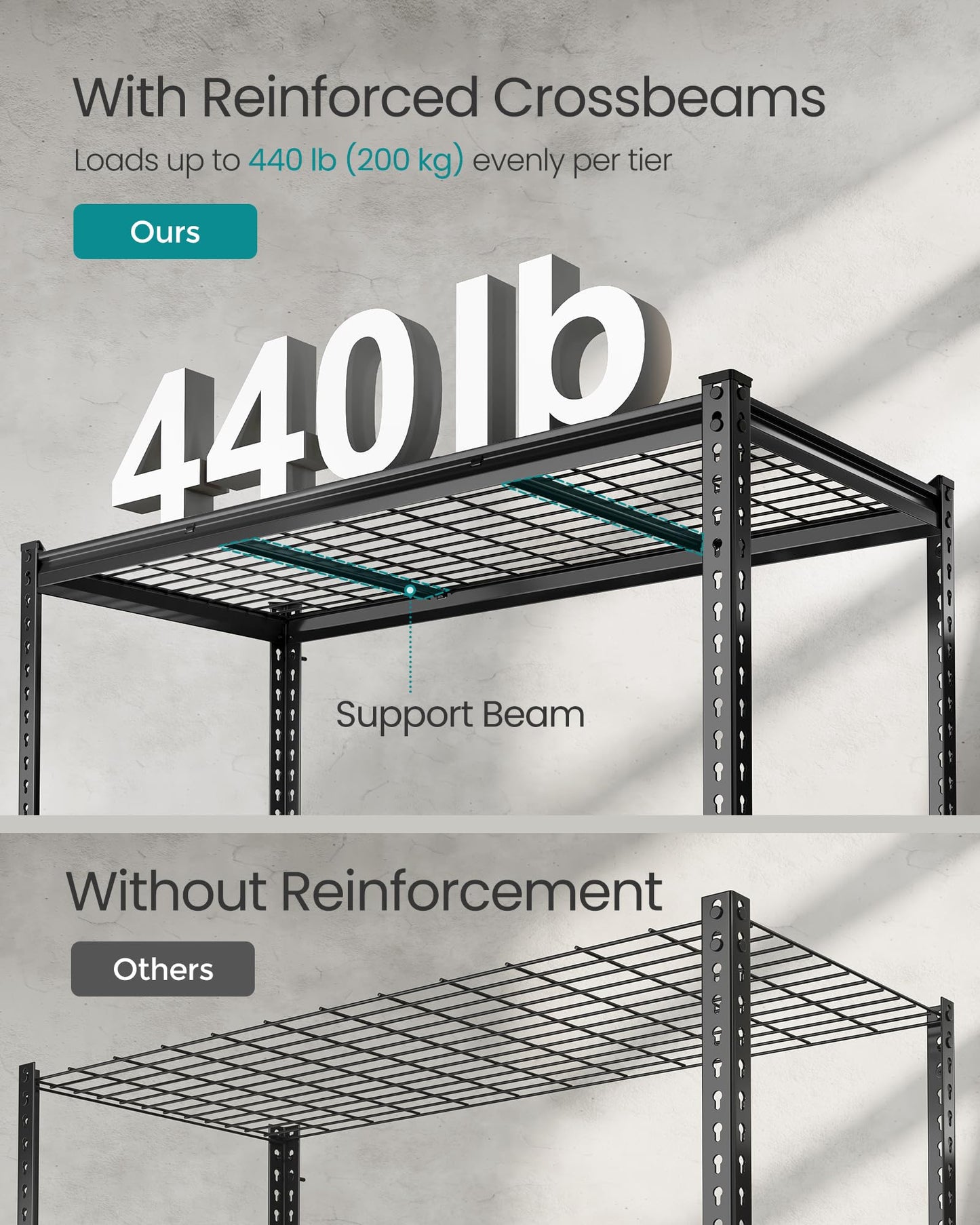 SONGMICS 5-Tier Storage Shelves, Heavy-Duty Garage Shelving, Adjustable Shelving Unit, Steel Shelf, Boltless Assembly, for Garage, 2,200 lb Load, 24 x 48 x 72 Inches, Ink Black UGLR454B01