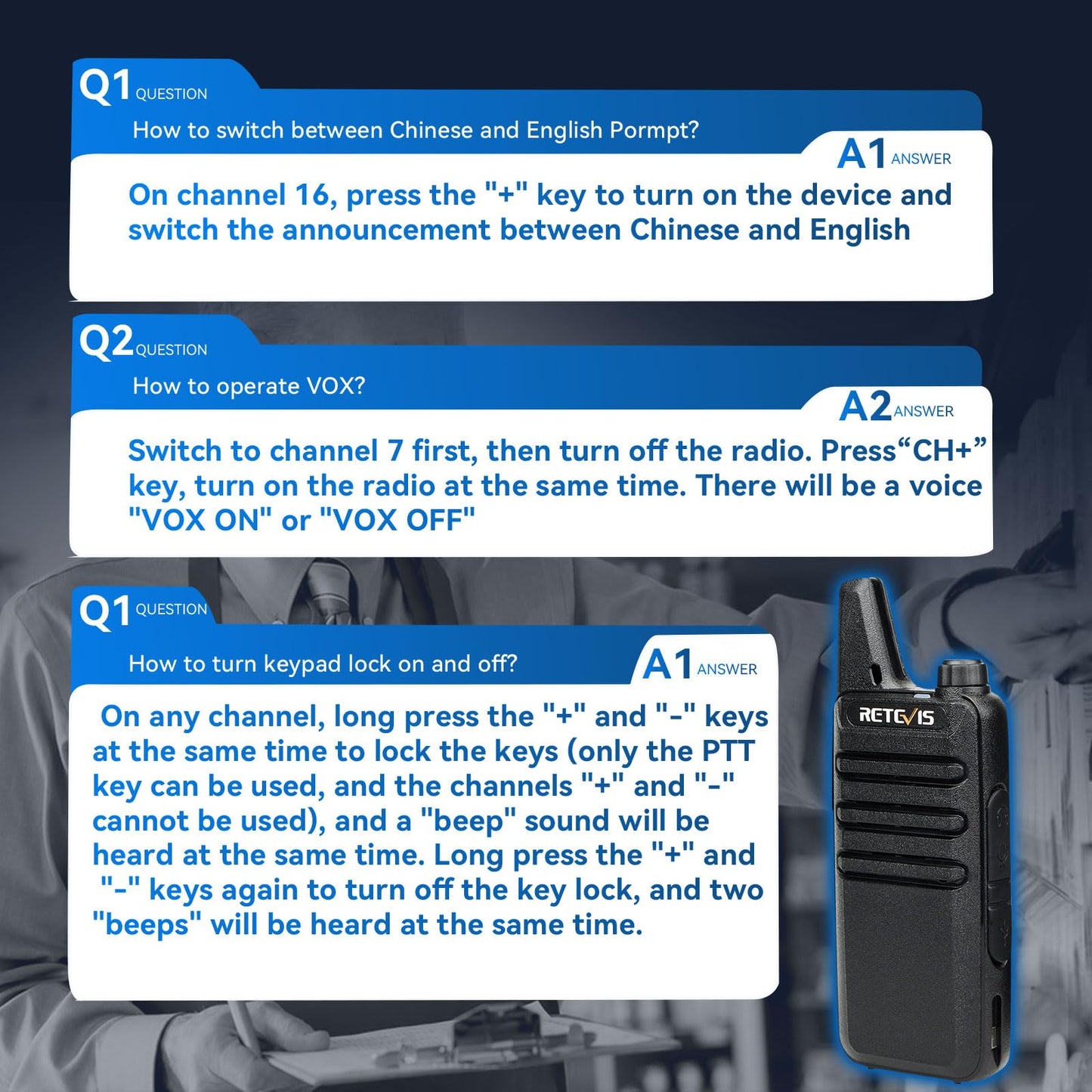 Retevis RT22 Walkie Talkies Mini, Rechargeable Two Way Radio Long Range, 2 Way Radio Small, Portable VOX, for Business Commercial Work School Church Restaurant (20 Pack,Black)