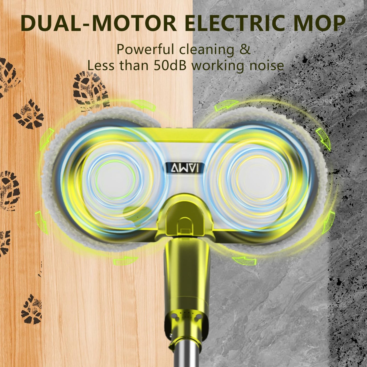 VMAI Cordless Electric Mop with Water Spray & Detachable Battery, Rechargeable Floor Spin Mop & Scrubber with LED Headlights, Washable Pads, Lightweight for Hardwood Tile Marble Floor Cleaning