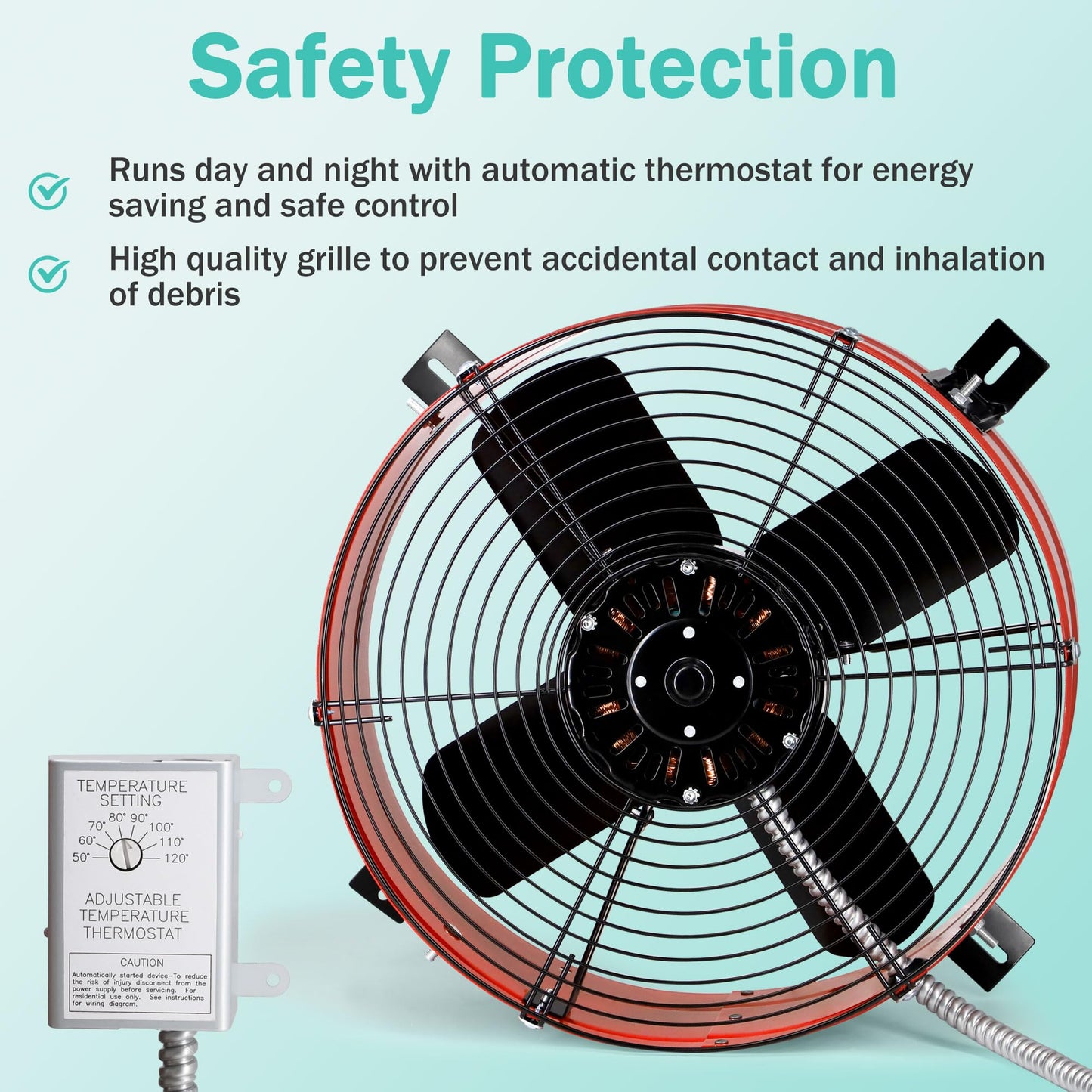 Hipoilk Gable Mount Attic Fan with Adjustable Thermostat, 15 Inch Exhaust Fan for Attic, Garage, Shed, Shop Ventilation, 1300 CFM, 1075 RPM, 1850 SQF Coverage Area