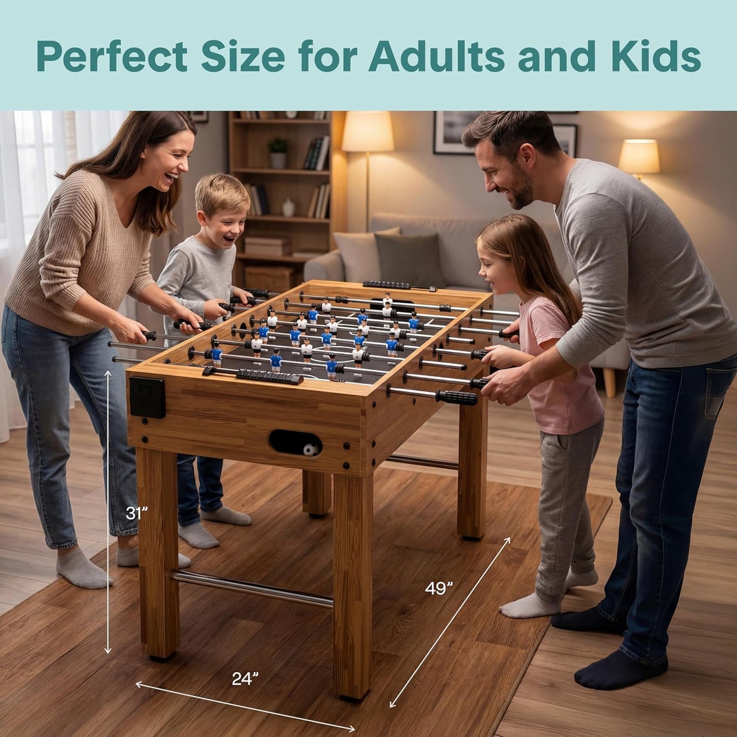 SereneLife 48-Inch Competition Foosball Table - Adjustable Height Arcade Soccer Game for Home | Includes 2 Balls & Cup Holders