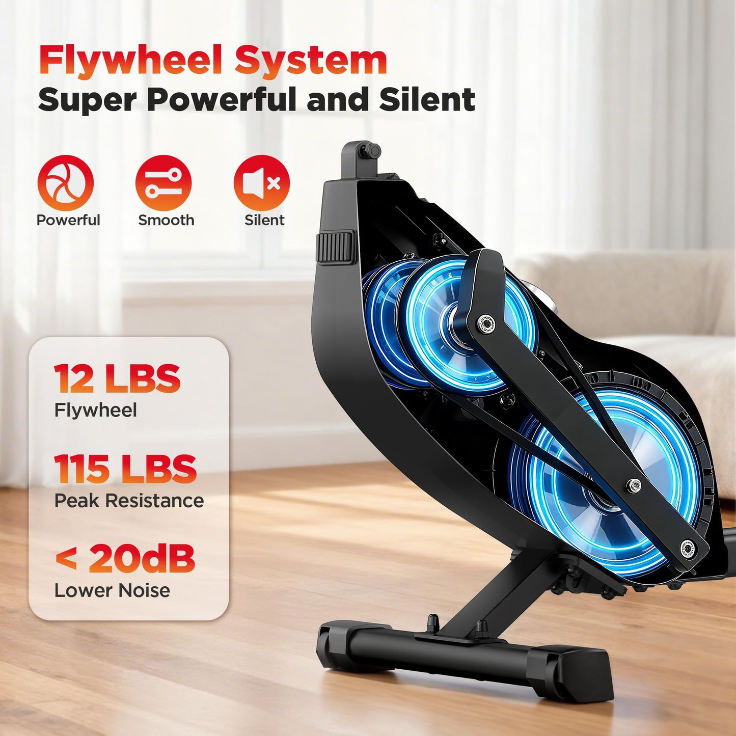 Winfita Rowing Machines for Home Use, Compact Rower Machine with 350 LBS Capacity,32-Level Self-Powered Resistance Knob with Real-Time Data Tracking, Dual Rail, Ergonomic Seat, App Support