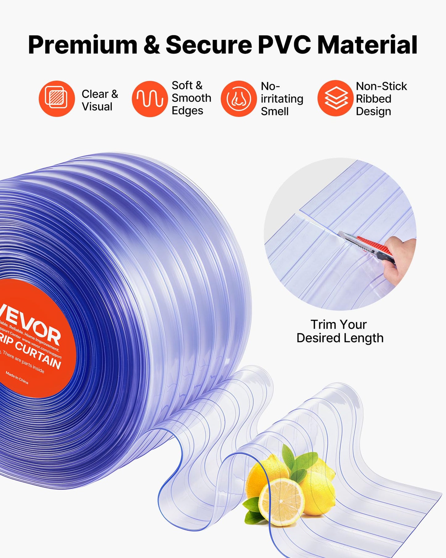 VEVOR Clear PVC Strip Curtain, 150 ft Length x 12 in Width, Ribbed Plastic Door Strip Bulk Roll, Walk in Freezer Cooler Curtain Strips for Doorways of Supermarket, Garage, Warehouse, Pet Animal House