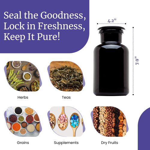 Infinity Jars 1L (34 Fl oz) Black Ultraviolet Blocking Glass Apothecary Jar Airtight Smell‑Proof Refillable Container for Herbs, Spices, Tea & Essential Oils 3-Pack