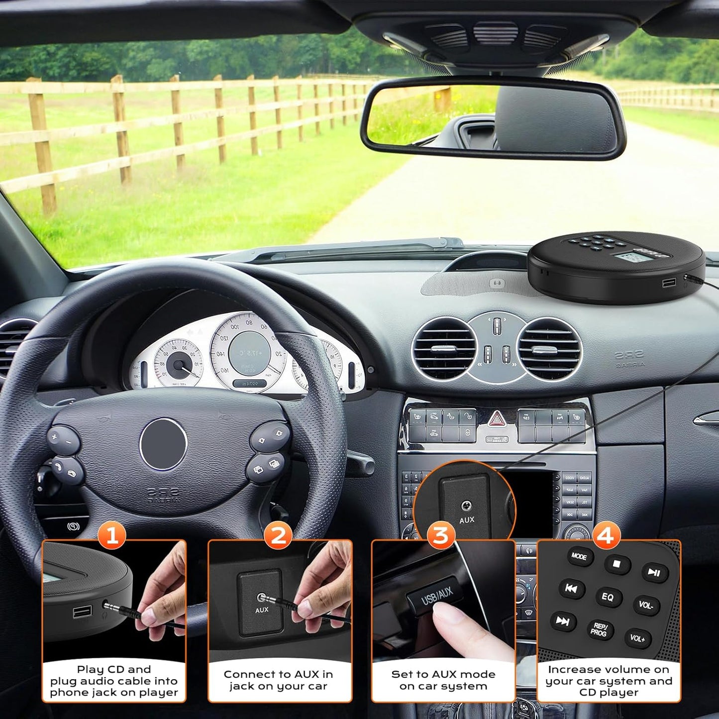 Kuephom Discman CD/USB/MP3 Portable CD Player with Headphones and Built-in Speakers: Rechargeable with Anti-Skip