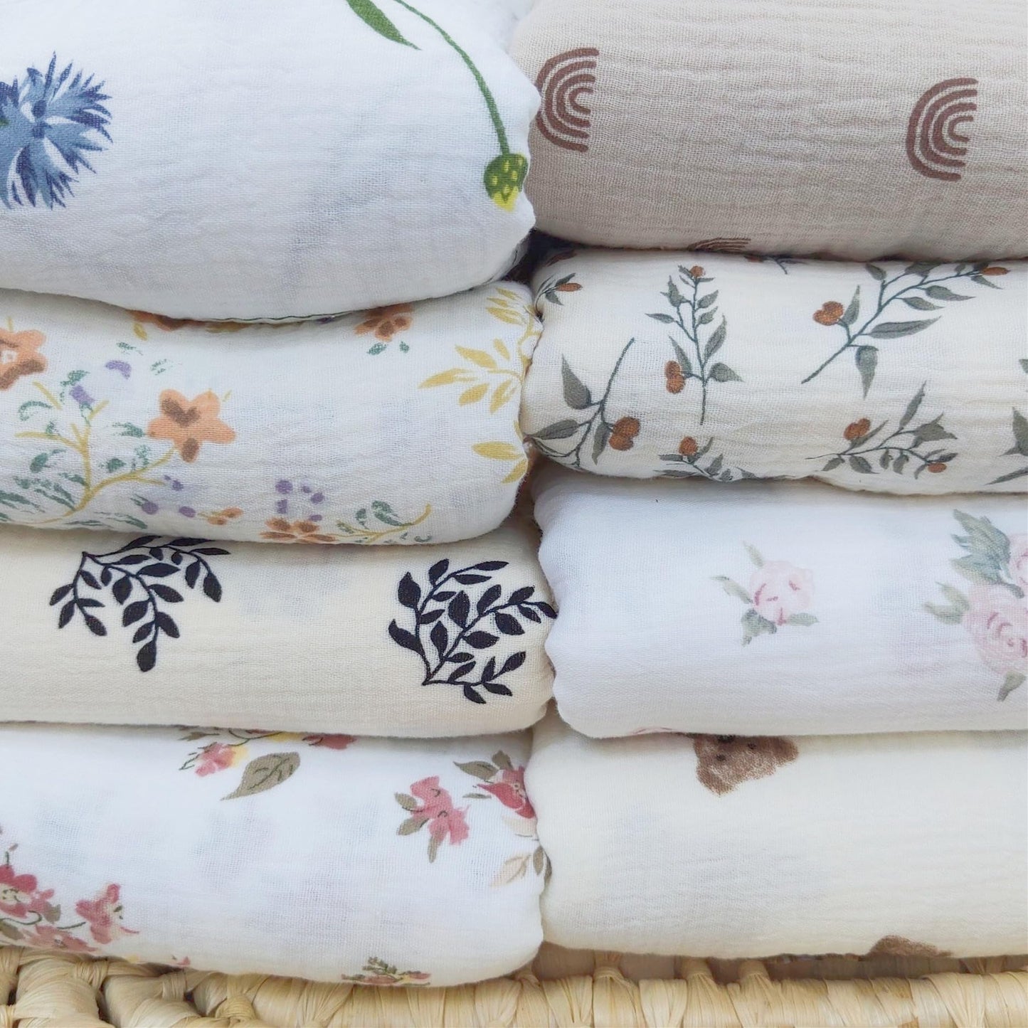 insular Cotton Muslin Baby Blanket with Tassel, Boho Bohemian Muslin Swaddle Blanket Baby Receiving Blanket with Fringe, Nursery Decor Throw or Nursing Blankets, 47" x40”, Little Bear