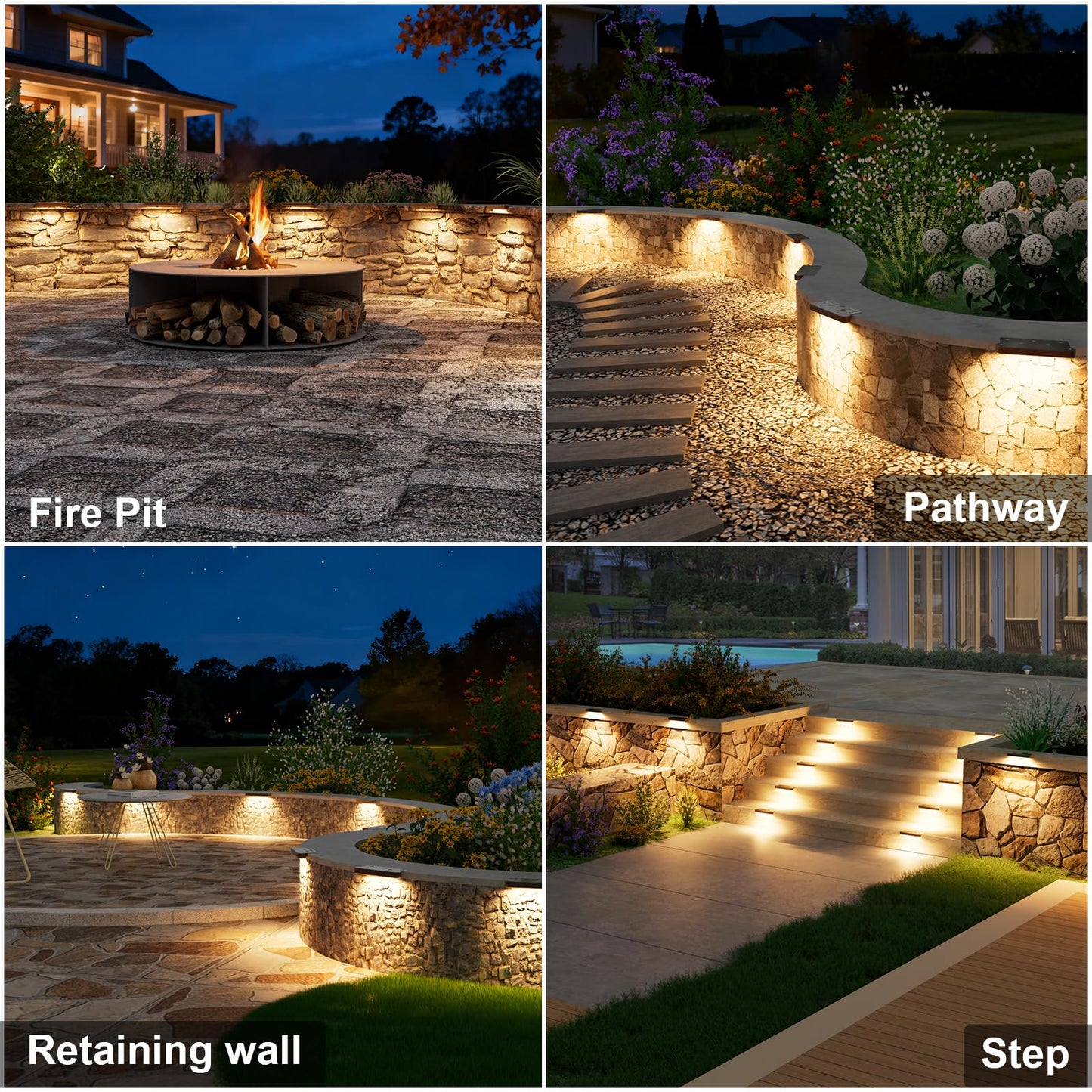 VOLISUN 7 Inch Retaining Wall Lights, IP67 Waterproof Hardscape Lighting, Cuttable Low Voltage Lighting, 12V Paver Lights, 2.8W Outdoor Step Landscape Lights, 2700K Soft White (12 Pack)