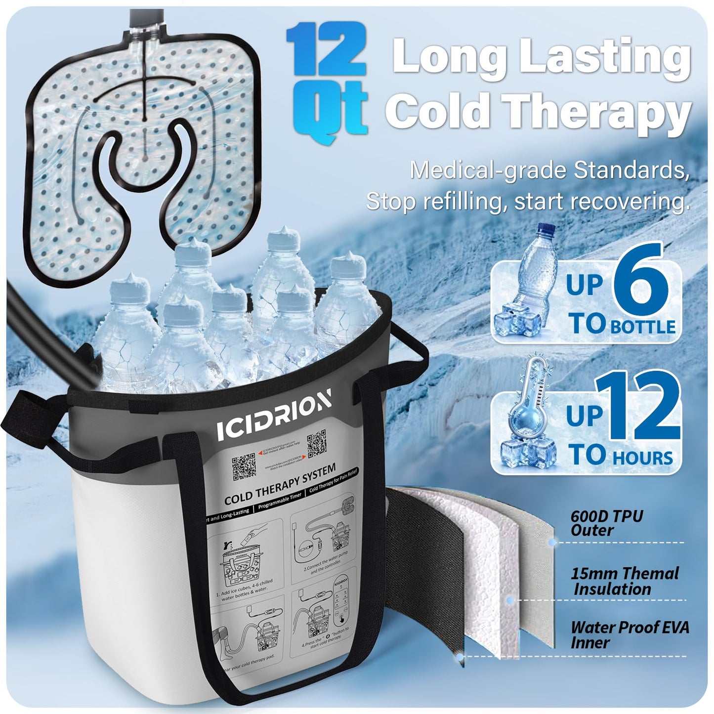Cold Therapy Machine, Programmable Ice Machine for Knee After Surgery, Portable Knee Replacement Recovery System, Cryotherapy Pain Relief w/Compression Pad
