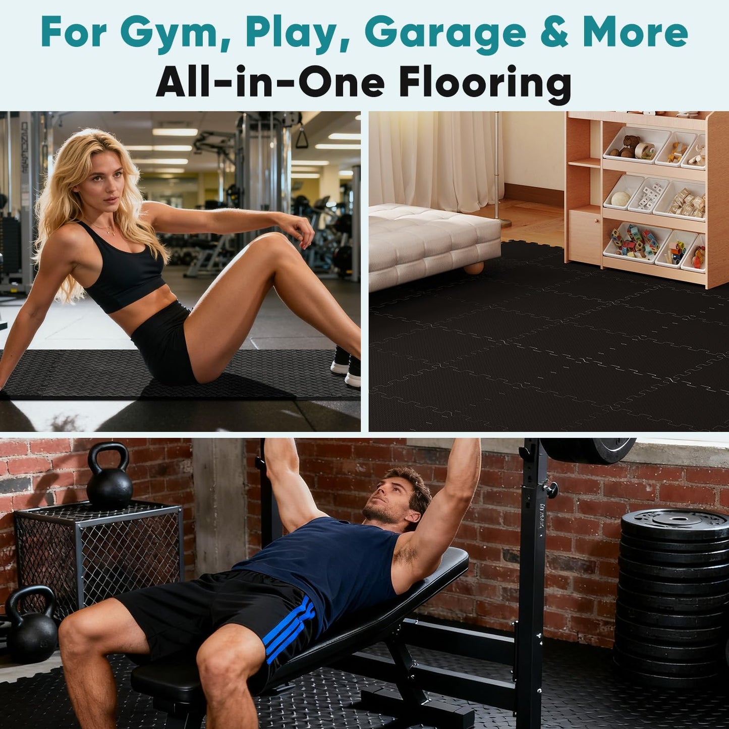 OLIXIS Interlocking Foam Floor Tiles, 1/2 Inch Thick Non-Slip Gym Flooring Mats for Home Gym, Garage Floor Mats Protective Workout Room Tiles for Weight Lifting & Cardio, 12 Pcs