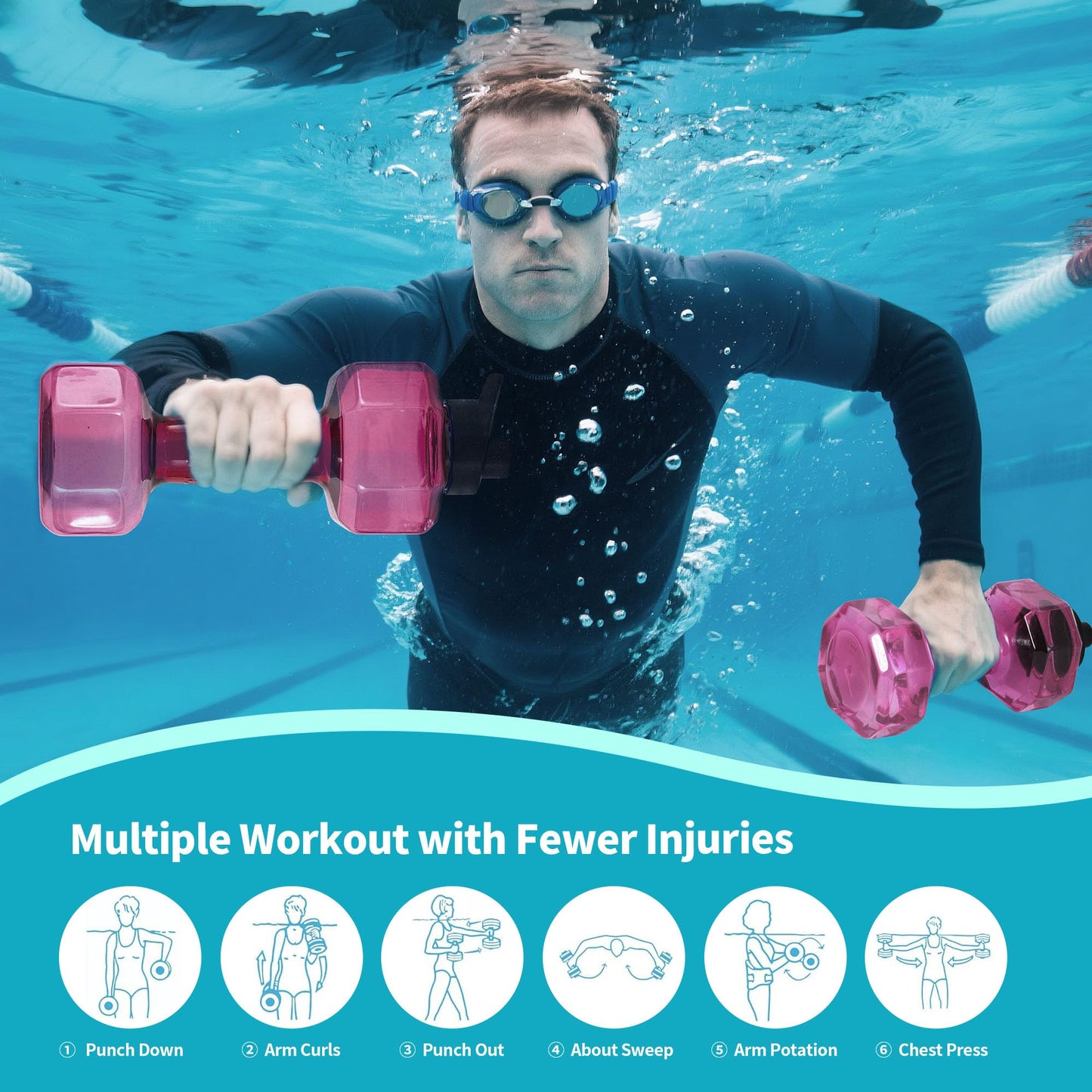 Water Weights for Pool Exercise Set of 2, Aquatic Exercise Dumbbells with Non-slip Handle, PE Materials Water Dumbbell Aerobics for Water Aerobics Weight Loss (Pink)