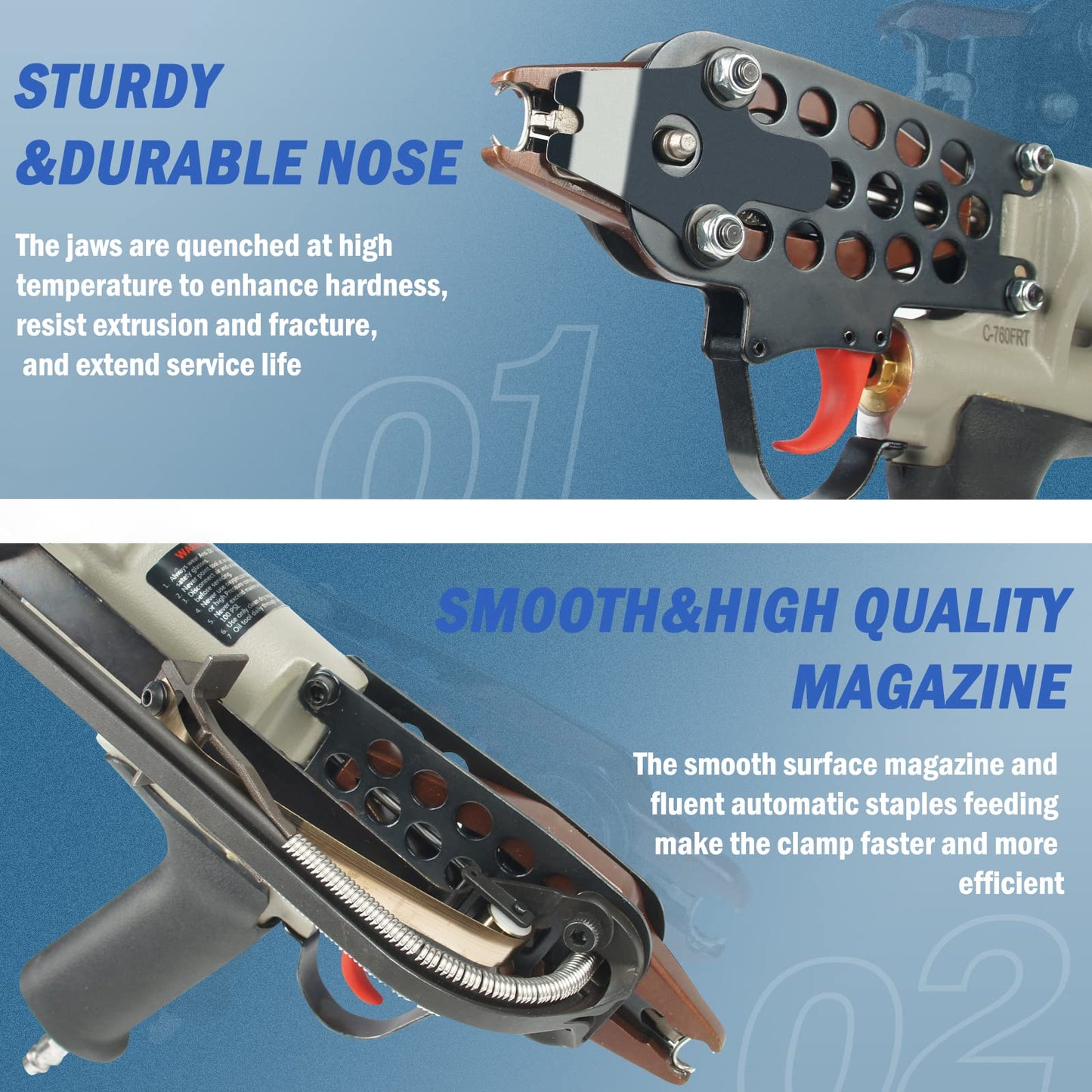 WOODPECKER C-760FRT 16 Gauge 1/2-Inch Air Hog Ring Gun with Variable Speed Control, 3.0 mm to 4.8 mm Closure Diameter, Pneumatic Hog Ring Plier Tool for Fencing, Cages, Fastening
