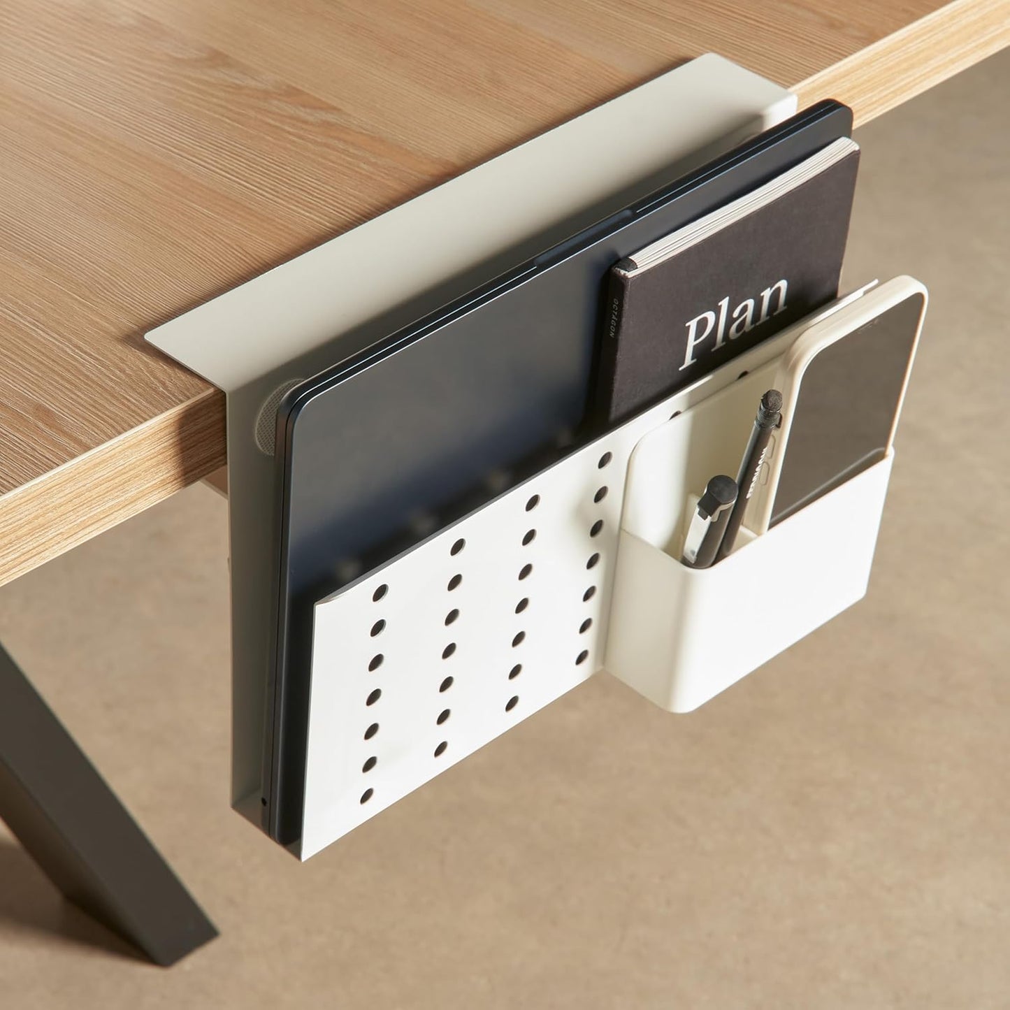 GAROOD Laptop Side Storage Vertical Stand Under Desk top Storage Clamp On Desktop Shelf Hanging Desk Organizer Computer