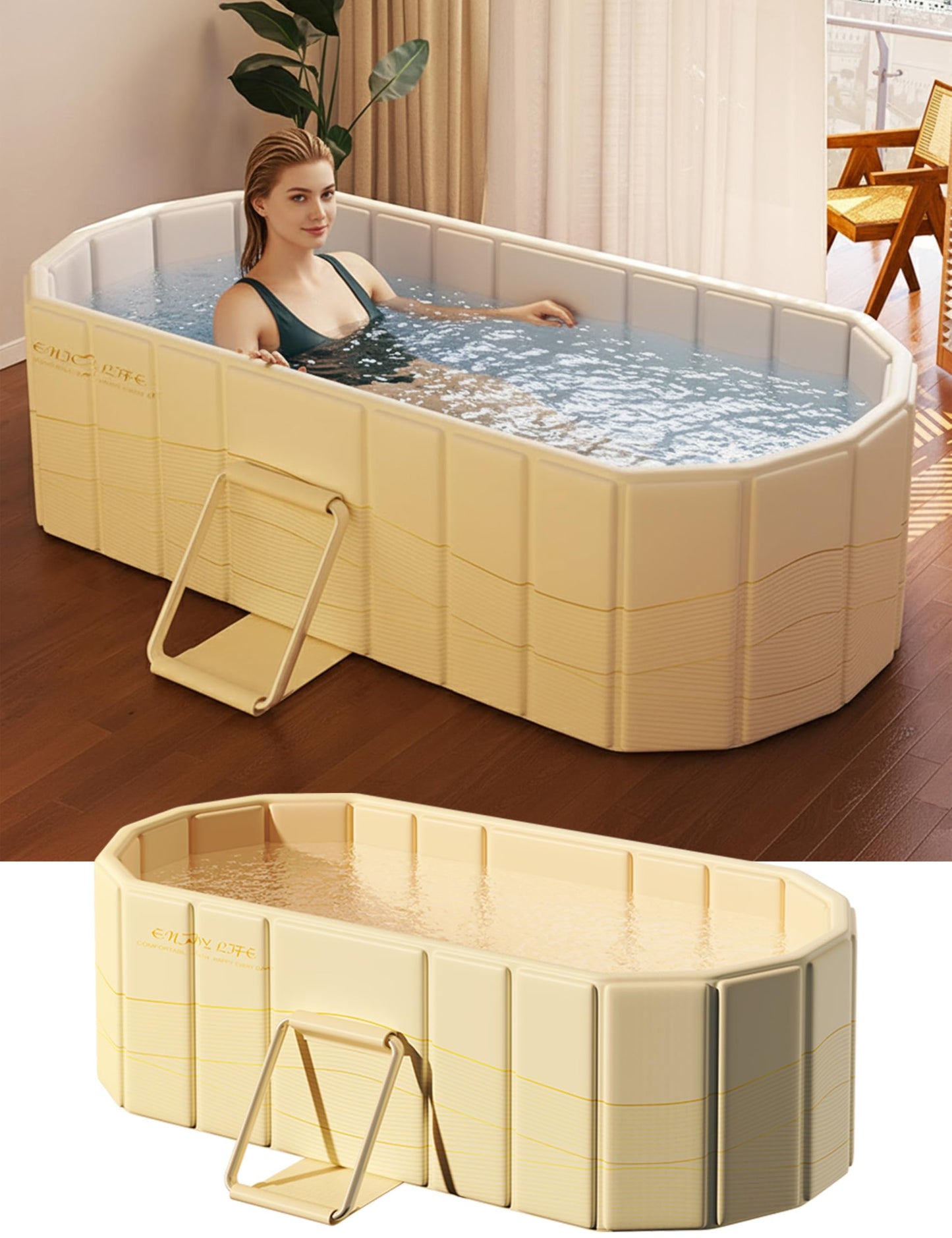 LoMoTive Portable Bathtub Ice Bath Tub - Foldable Collapsible Bathtub for Adult Shower Bathroom Hot SPA Soaking Cold Plunge Tub Freestanding Bathtub 59"Lx22"Wx20"H White