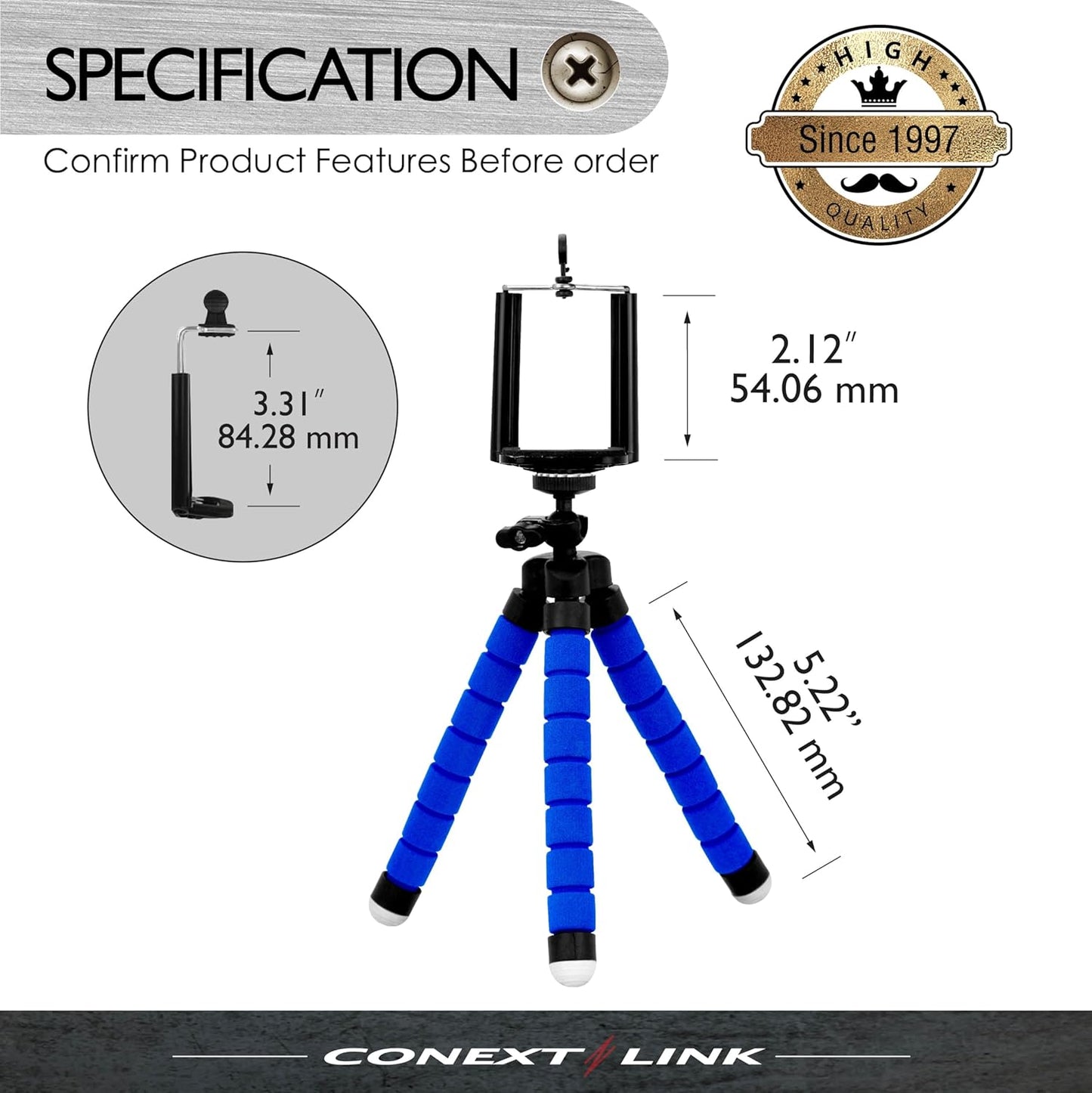 Conext Link Universal Adjustable Octopus Tripod Stand Phone Holder for iPhone Camera (Blue)