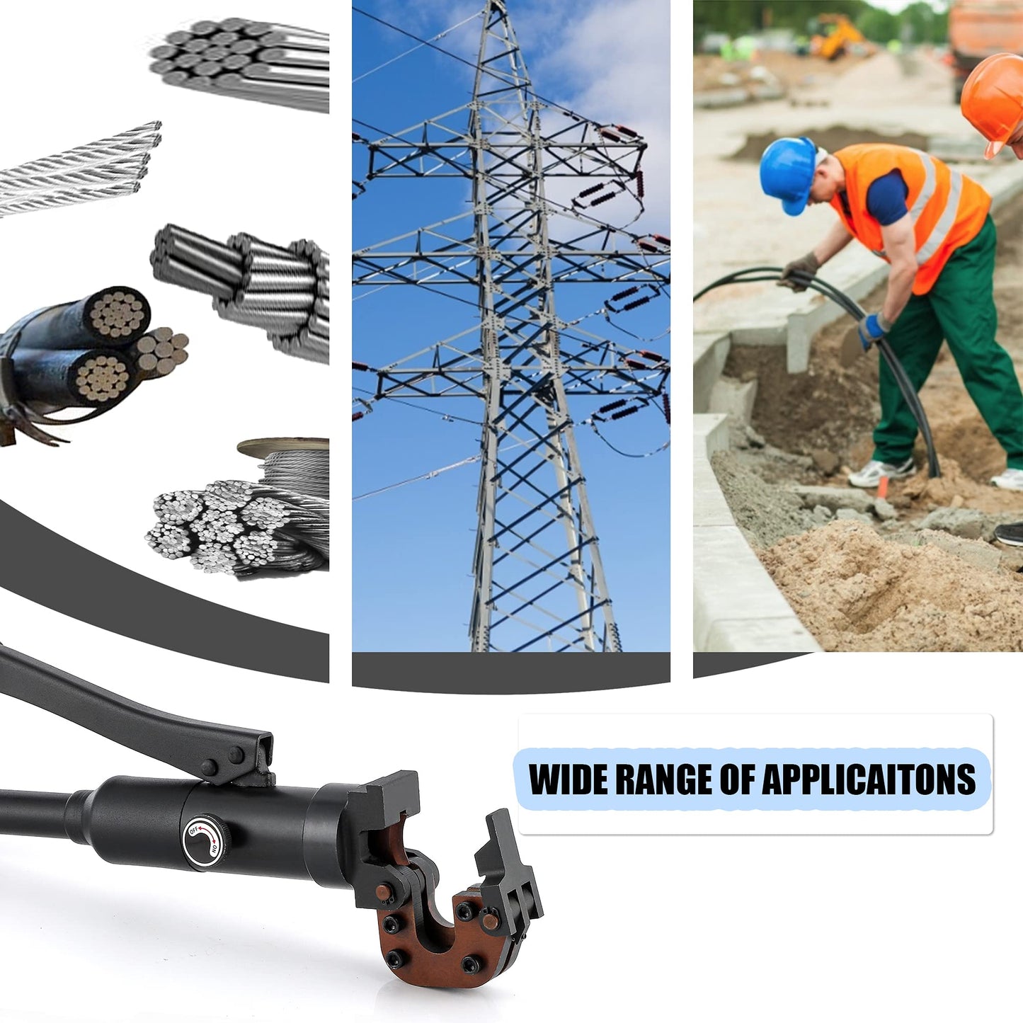 NEWTRY Hydraulic Cable Cutter Hydraulic Rebar Cutter φ25/32” Steel Wire Cutter 60KN Bolt Cutter for Copper Aluminum Cable, Armoured Cable, ACSR, Wire Rope, Steel Strand Wire, Aluminum Wire