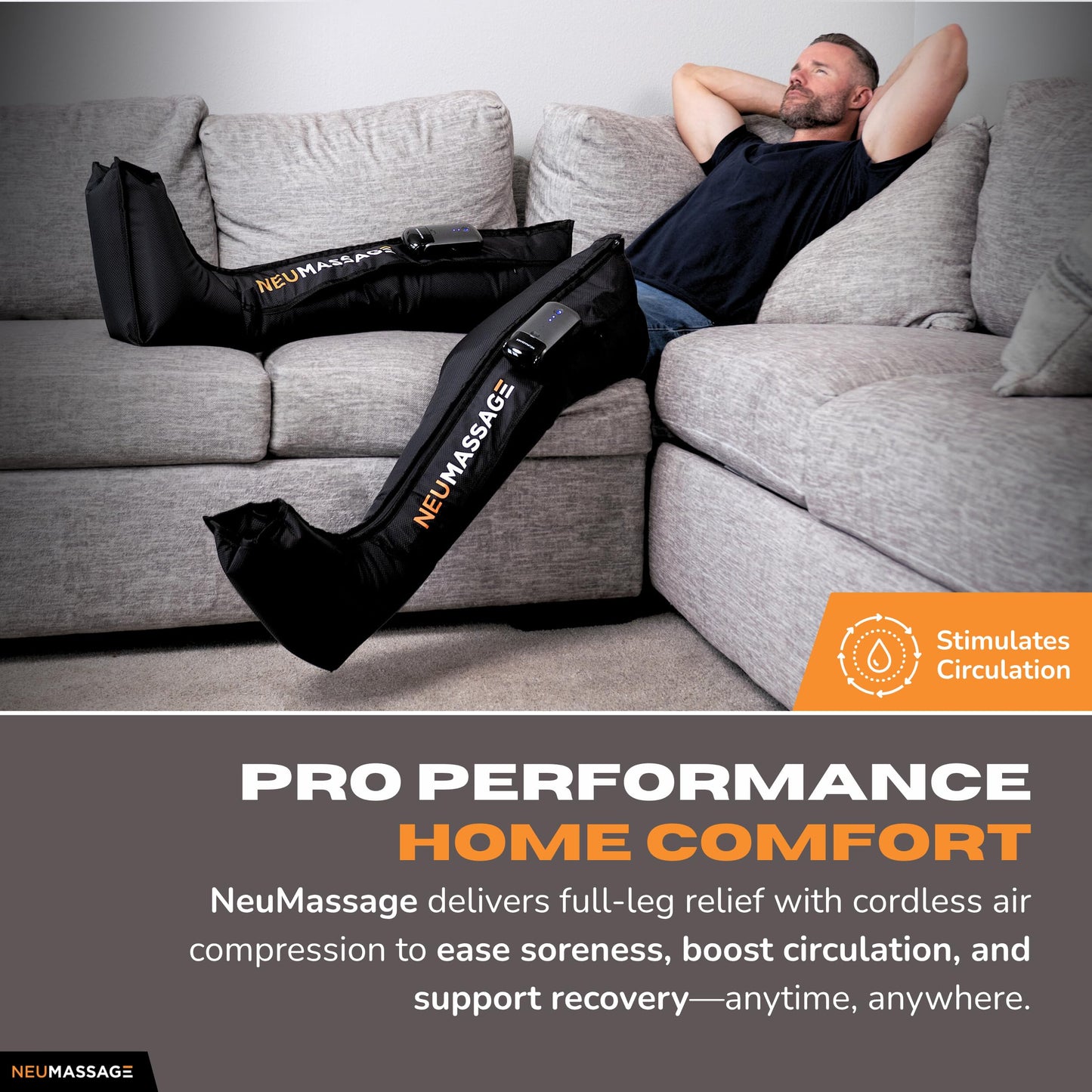 NEUMASSAGE Professional Leg Compression Massager Recovery System | Cordless Rechargeable Air Recovery Boots with Sequential Compression | Fast Recovery & Improved Circulation [Medium, Black]
