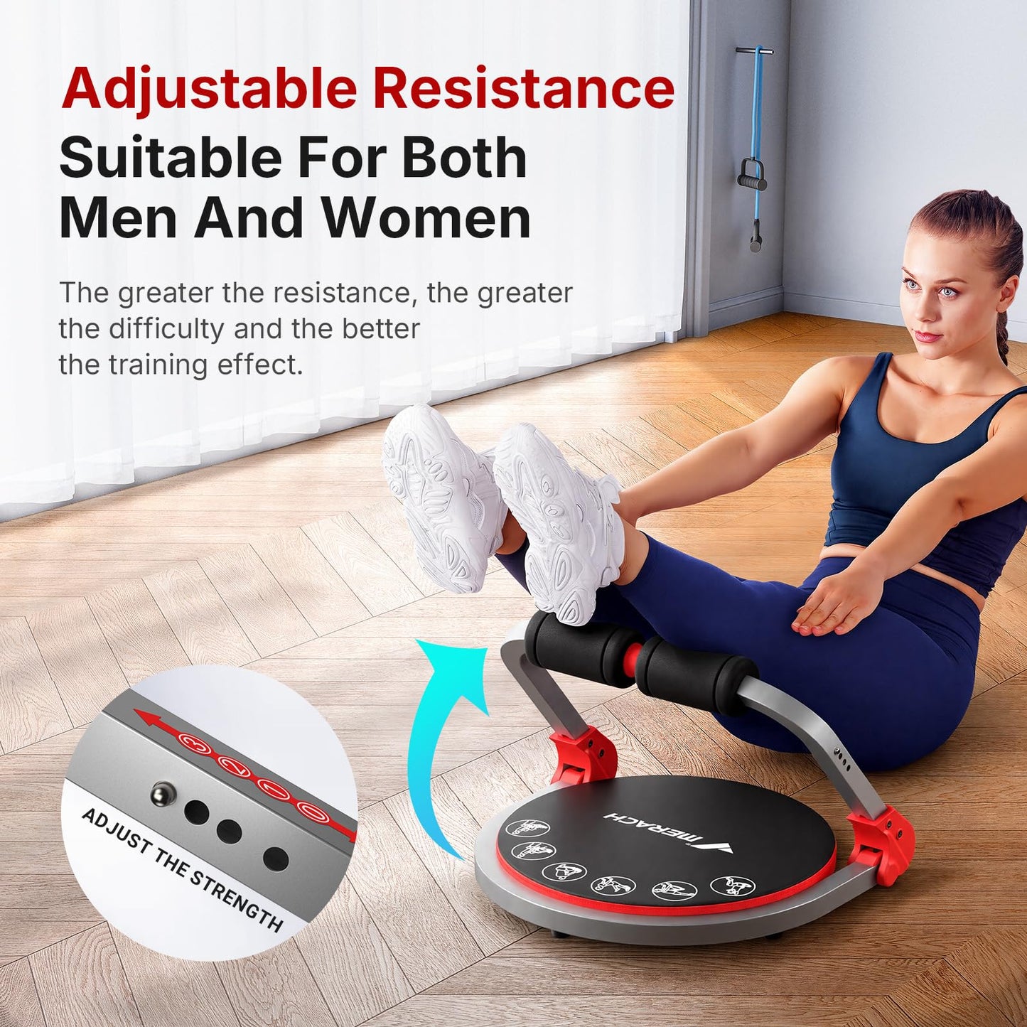 MERACH Ab Machine, Sit Up Exercise Equipment with 3 Adjustable Resistance Levels, Automatic Rebound Ab Crunch Machine for Core Workout, Ab Workout Equipment for Stomach