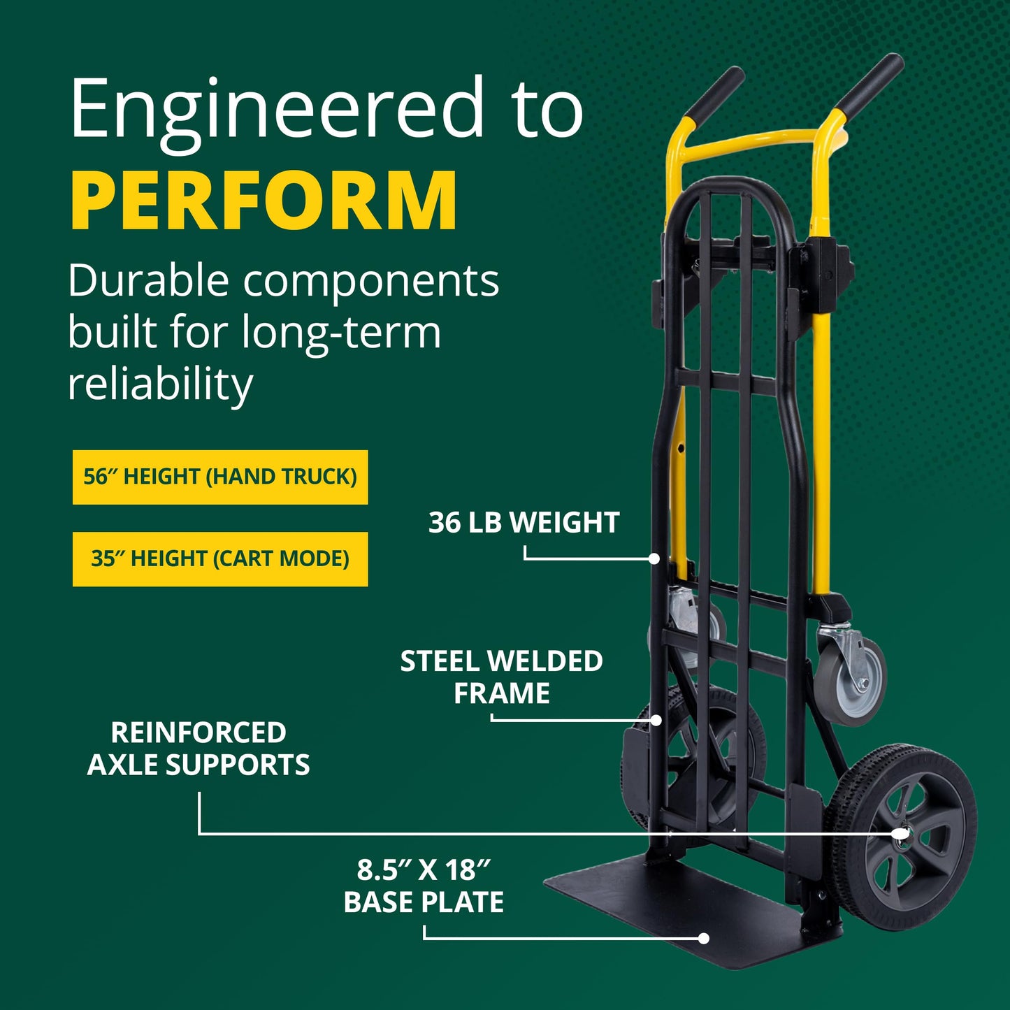 Harper Trucks JDCSC0335PC Kwik Shift 5-in-1 Convertible Hand Truck, 1000 lb Capacity Steel Dolly & Cart with Push-Button Quick Change, Folding Base Plate for Warehouses & Delivery Routes