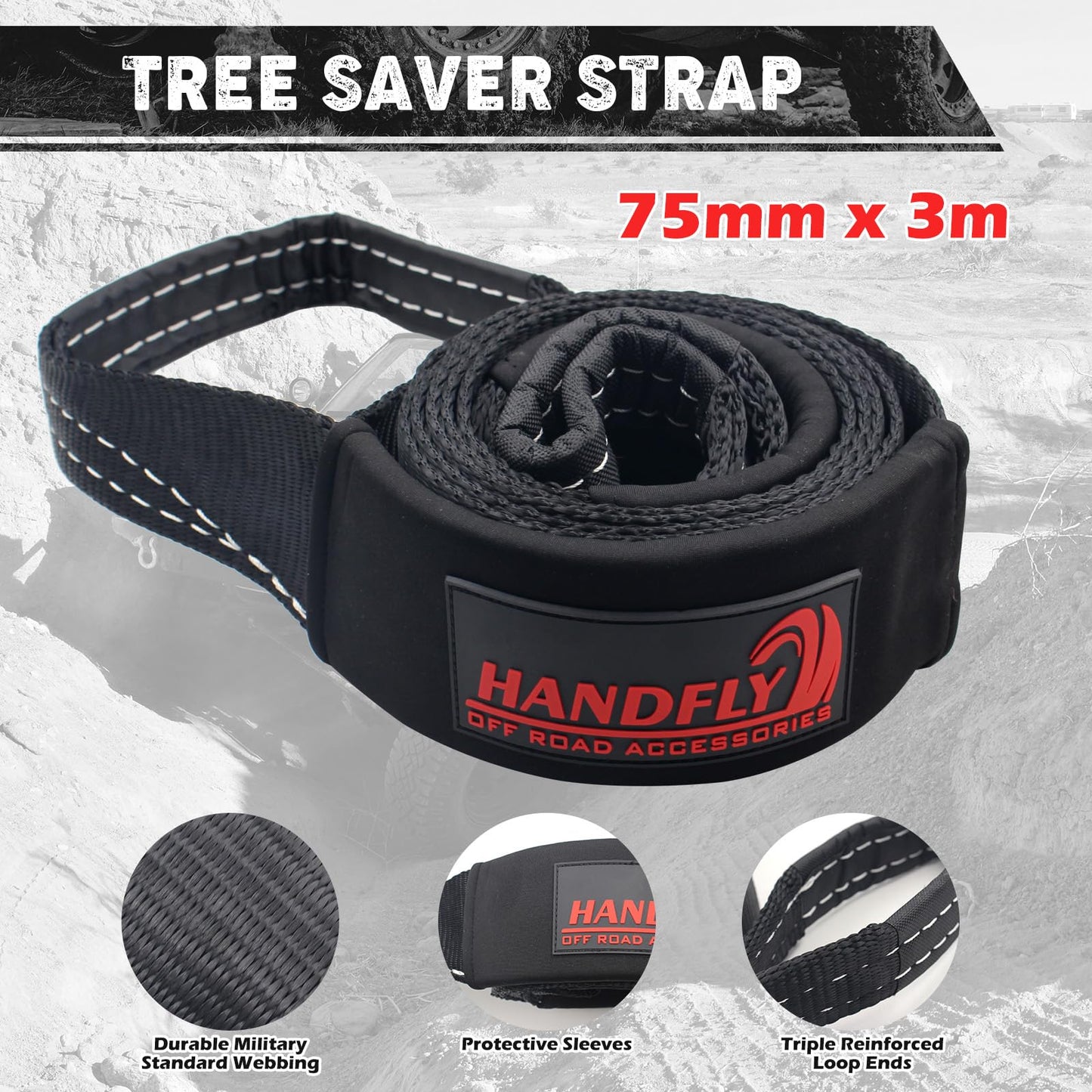 Handfly Offroad Recovery Kit, Tree Saver Tow Strap 3'' × 8ft Recovery Strap, 1pcs Hitch Receiver, 2pcs 3/4" D-Ring Shackles with Storage Bag for Truck Jeep SUV ATV