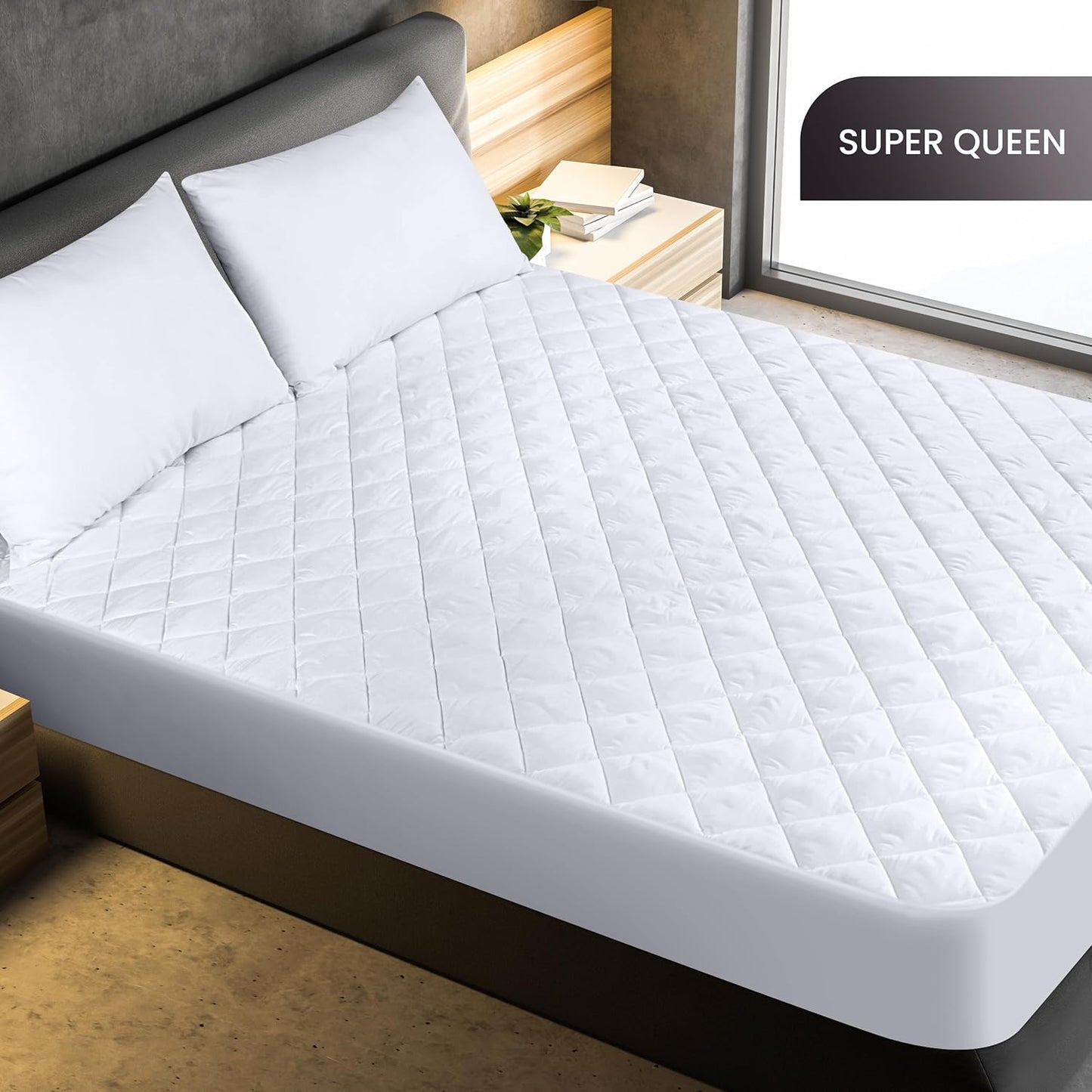 Utopia Bedding Quilted Mattress Pad - Super Queen Size, Deep Pocket Protector, Machine Washable | White