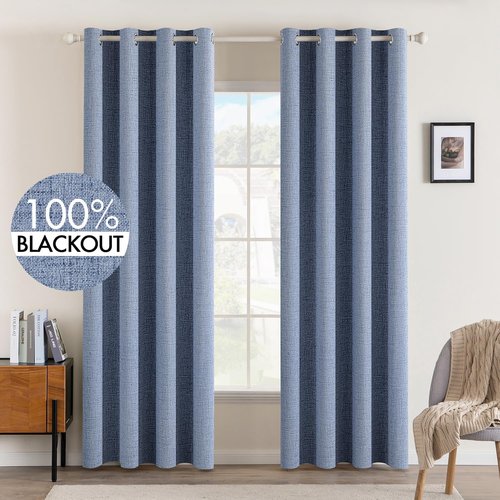 MIULEE Blackout Curtains - 100% Linen Texture Thermal Insulated Drapes | Stone Blue, 52x90 Inch (2 Panels)