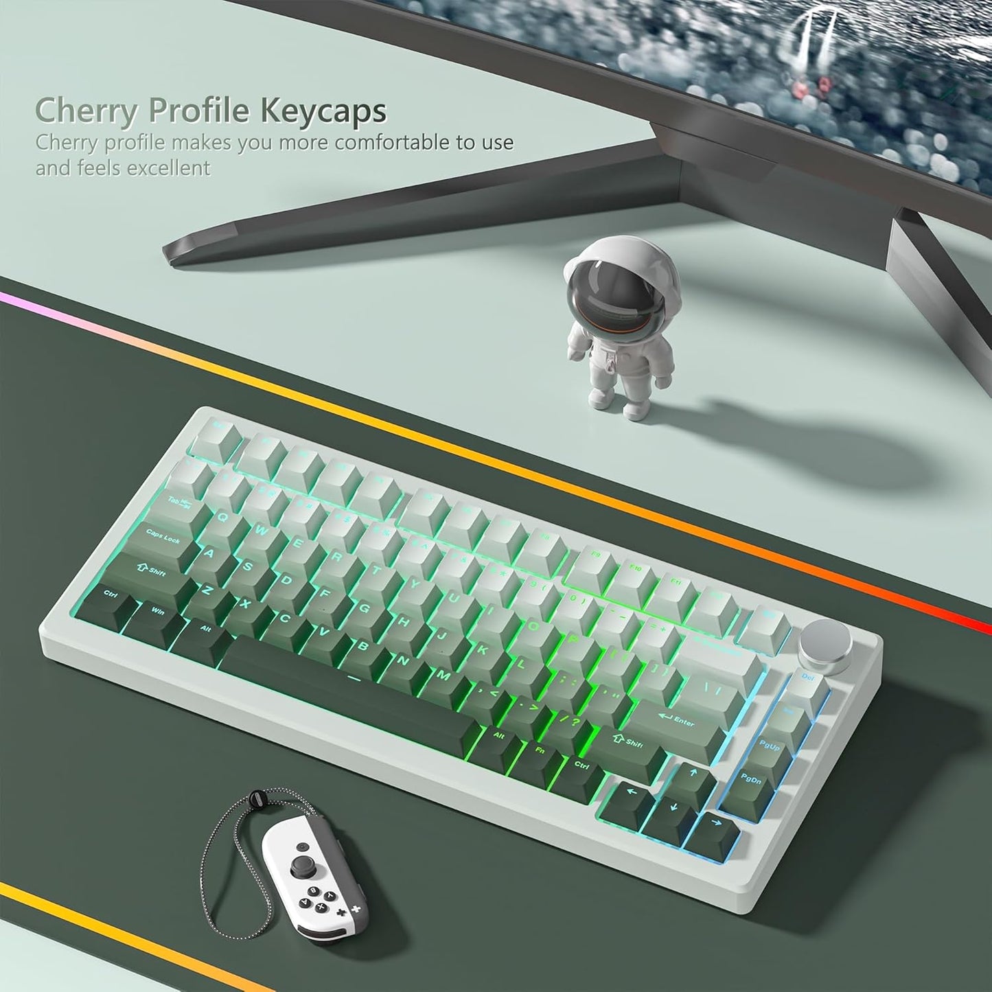 Womier 60 75 100 Green Keycaps for Mechanical Keyboard, Shine Through PBT Keycaps Cherry Profile, Custom Key Cap