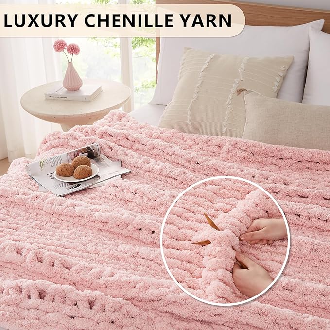 L'AGRATY Chunky Knit Blanket Throw - Soft Chenille Yarn Throw Blanket 60x80: Handmade Thick Cable Knit Crochet Blanket - Large Knit Blanket Chunky Rope Knot Throw Blanket for Couch Sofa Bed Home Decor