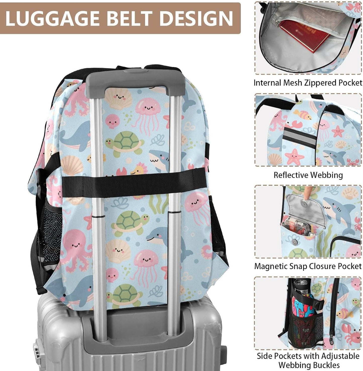 Backpack Backpack Daypack ALAZA School for Teen Girls Boys Ocean Crab Turtle Shells Kids Purse College Laptop Bookbag