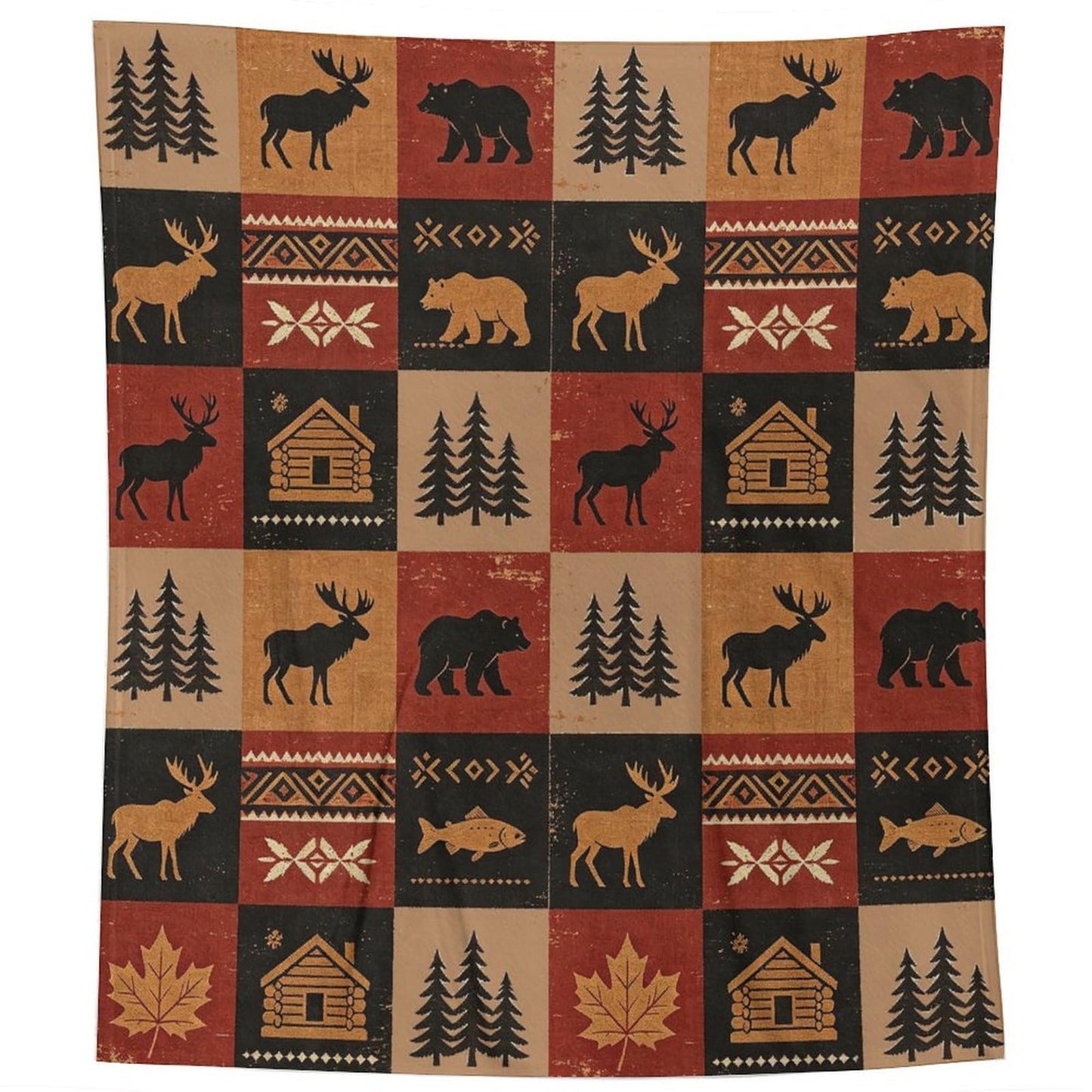 Bear Rustic Cabin Moose Blanket Soft Flannel Farmhouse Throw Blanket Gifts for Adults Cozy Blanket for Red Black Check Farmhouse Art All Season Couch Bed Sofa Home Decor, 50"x60"
