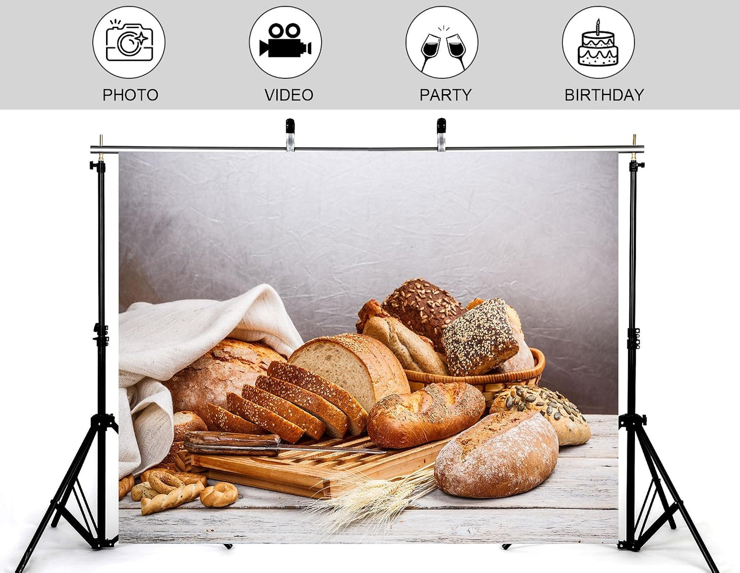 KeyWork 9x9ft Artisan Bread Assortment Backdrop Fresh Bakery Photography Background for Party Food Themed Gathering