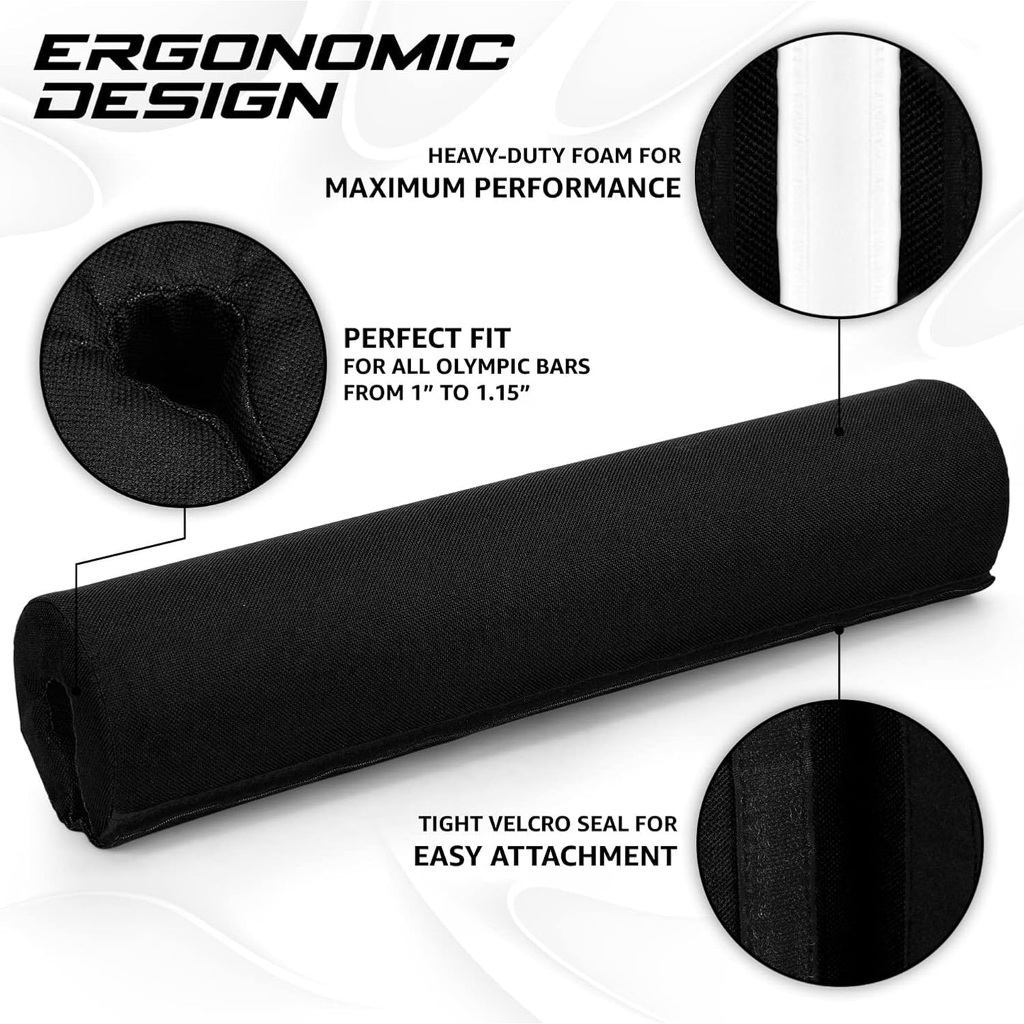 Yes4All Foam Bar Pad – Olympic Barbell Pad – Barbell Squat Pad – Barbell Neck Pad for Squats, Hip Thrusts – Weight Lifting Bar Pad (Black, Single)