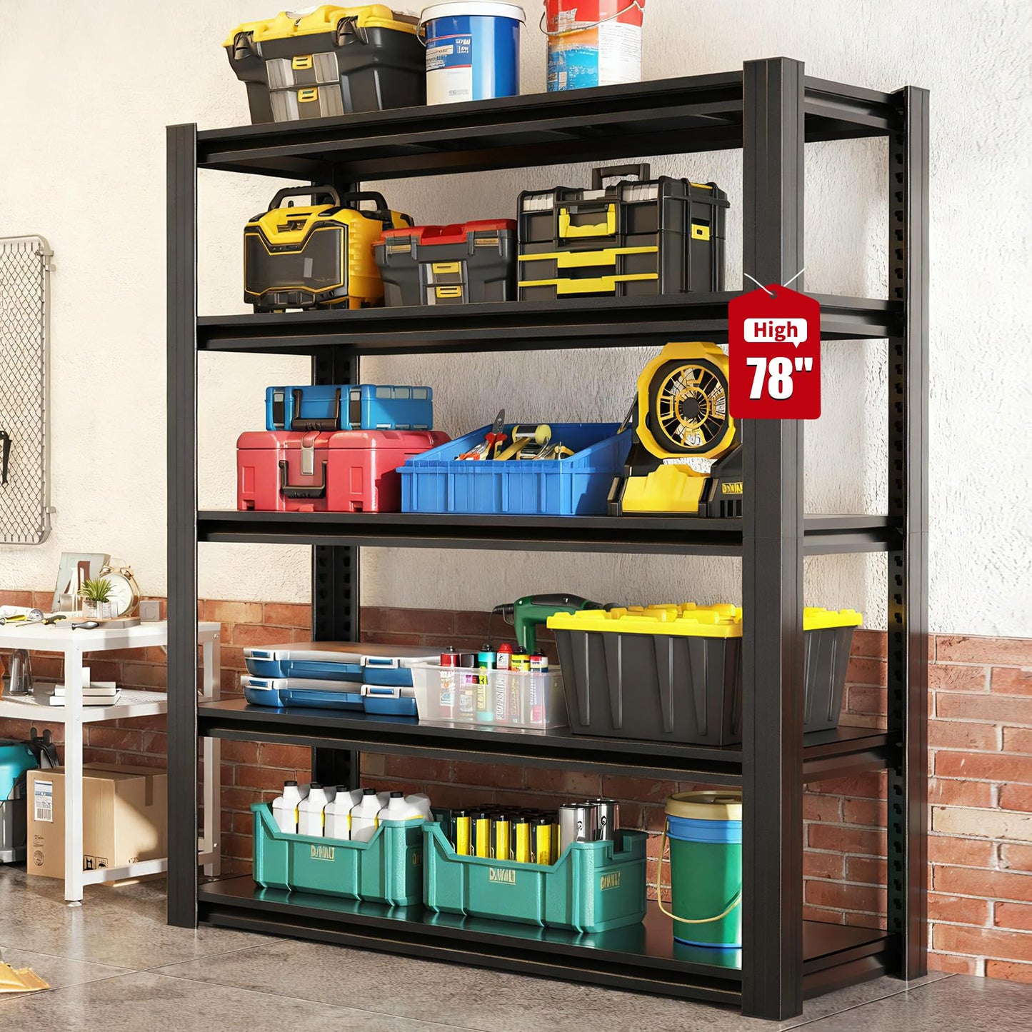 FOSTOKO Storage Shelves, 5-Tier Garage Shelving, Adjustable Heavy Duty Shelving Units, Metal Industrial Utility Organizer Storage Racks for Basement, Kitchen, Warehouse, Pantry,18" D×47.5" W×78" H