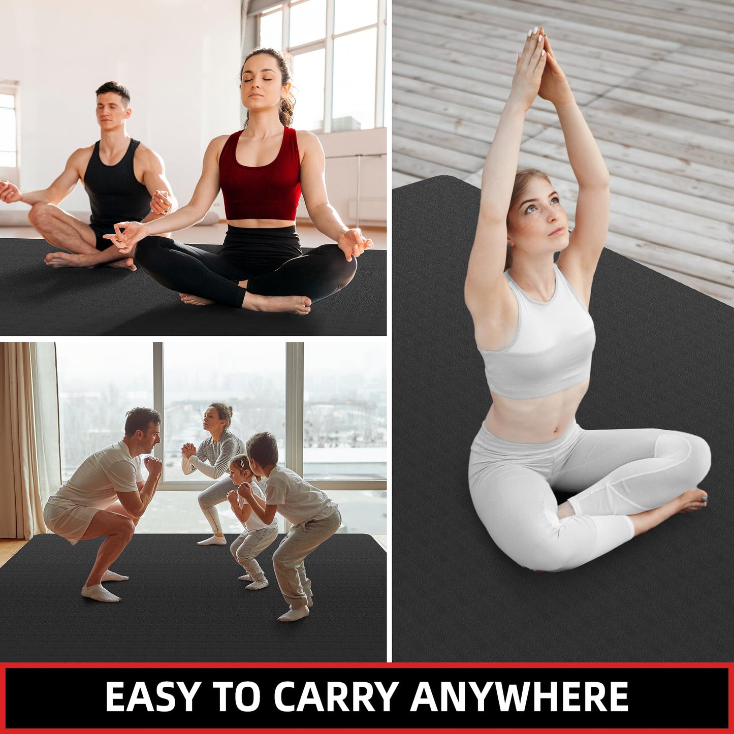 GymCope Extra Large Yoga Mat – 72"x48" or 78"x57", Non-Slip TPE Exercise Mat for Women & Men, Available in 1/4" to 1/2" Thickness, for Home Gym, Yoga, Pilates & Barefoot Workouts, with Towel, Straps & Carry Bag