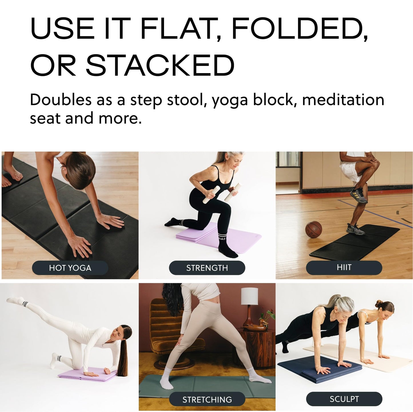 Stakt Foldable Yoga Mat Pro, 2 in 1 with Premium Textured Grip, Non Slip, Folding Exercise and Fitness Mat for Pilates, Strength Training, and High Impact Workouts - Dune