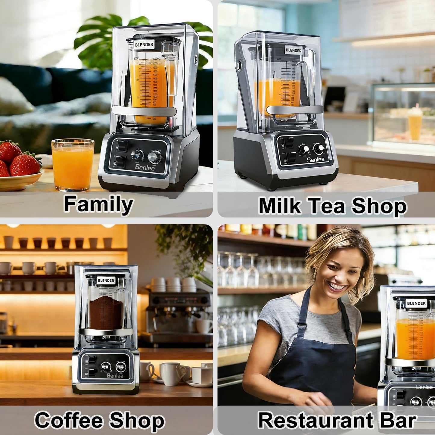 Commercial Blender for Smoothies 2200W With Quiet Shield,80oz BPA-Free Pitcher for Shakes,Self-Cleaning & Ice Crush Pro,6-leaf Stainless Steel Blade,Smoothie & Shake Maker for Restaurants, Kitchens